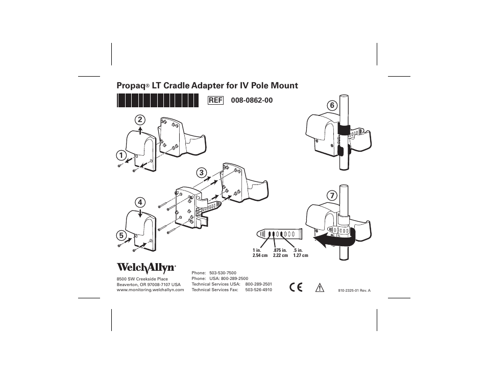 Welch Allyn Propaq LT Cradle Adapter For Iv Pole Mount, 810-2325-01A - Installation Guide User Manual | 1 page