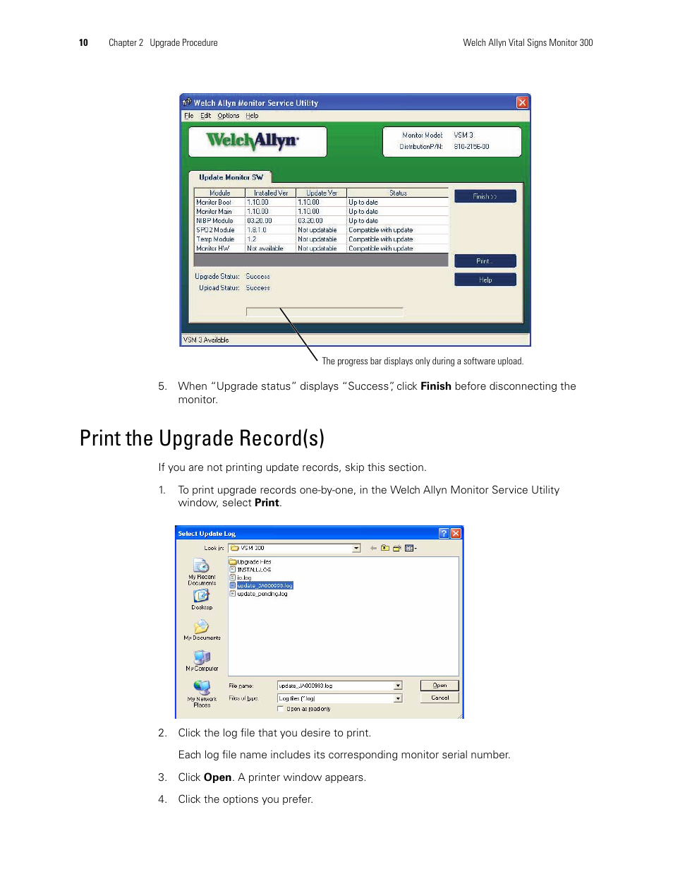 Print the upgrade record(s) | Welch Allyn VSM300 Upgrade, 810-2183-01C - Installation Guide User Manual | Page 14 / 16