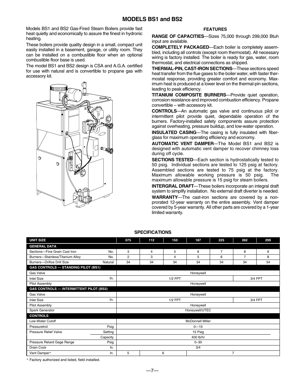 Models bs1 and bs2 | Bryant BW1 User Manual | Page 7 / 16