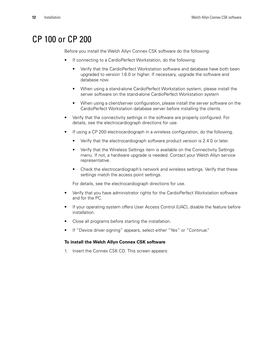 Cp 100 or cp 200 | Welch Allyn CSK Software Install Guide - Installation Guide User Manual | Page 16 / 44