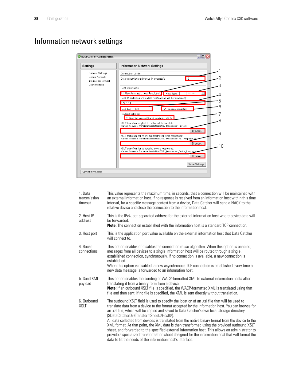 Information network settings | Welch Allyn CSK Software Install Guide - Installation Guide User Manual | Page 32 / 44