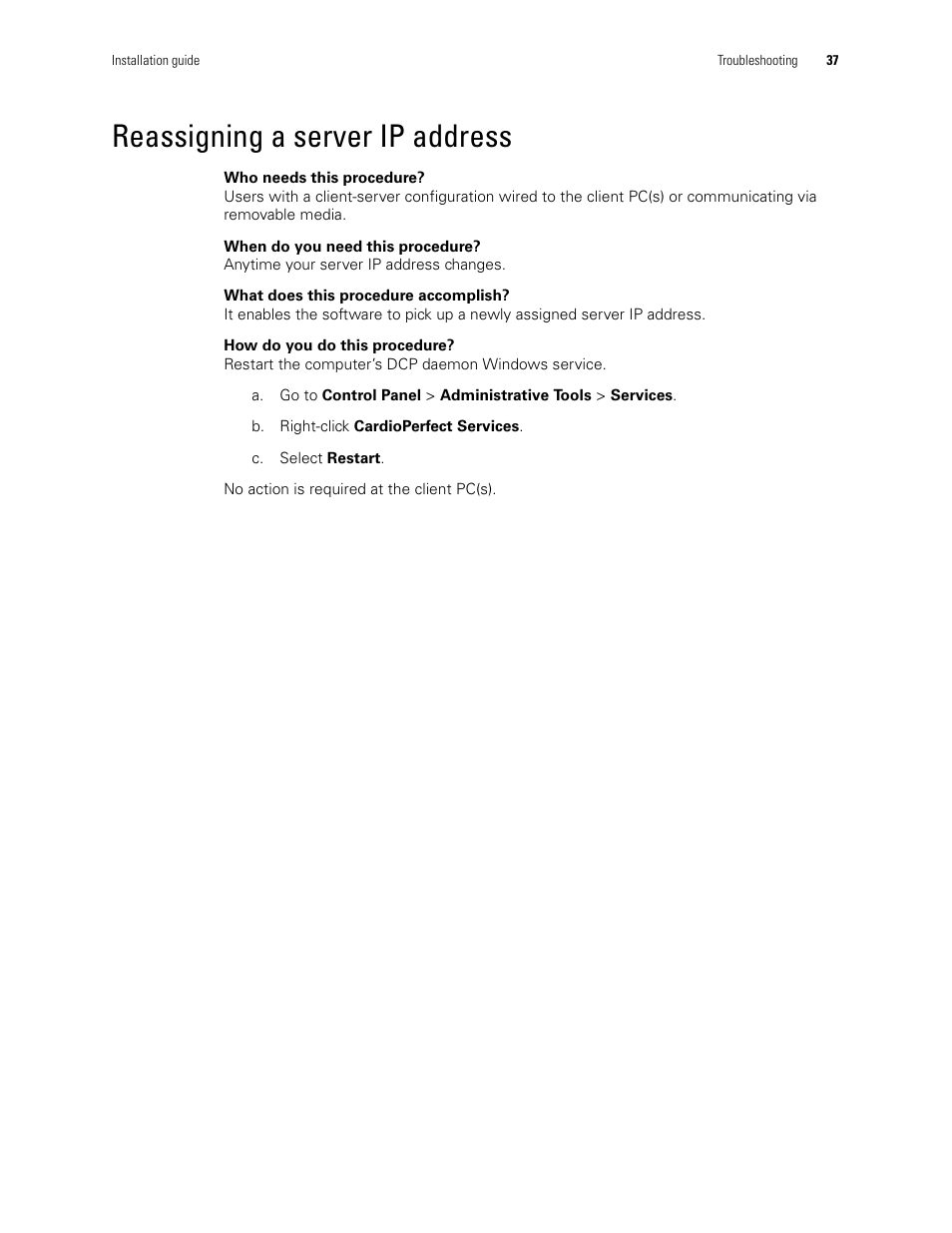 Reassigning a server ip address | Welch Allyn CSK Software Install Guide - Installation Guide User Manual | Page 41 / 44