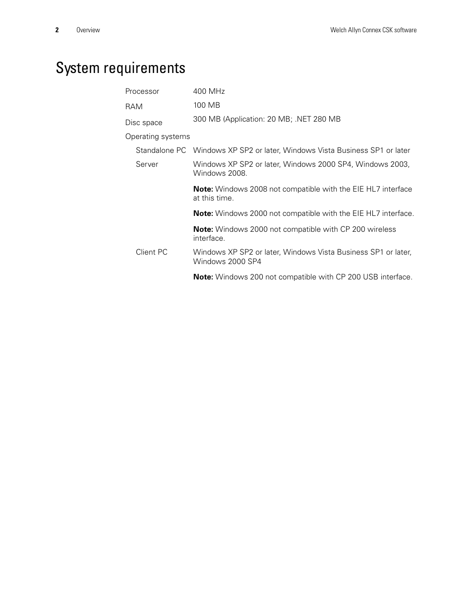 System requirements | Welch Allyn CSK Software Install Guide - Installation Guide User Manual | Page 6 / 44