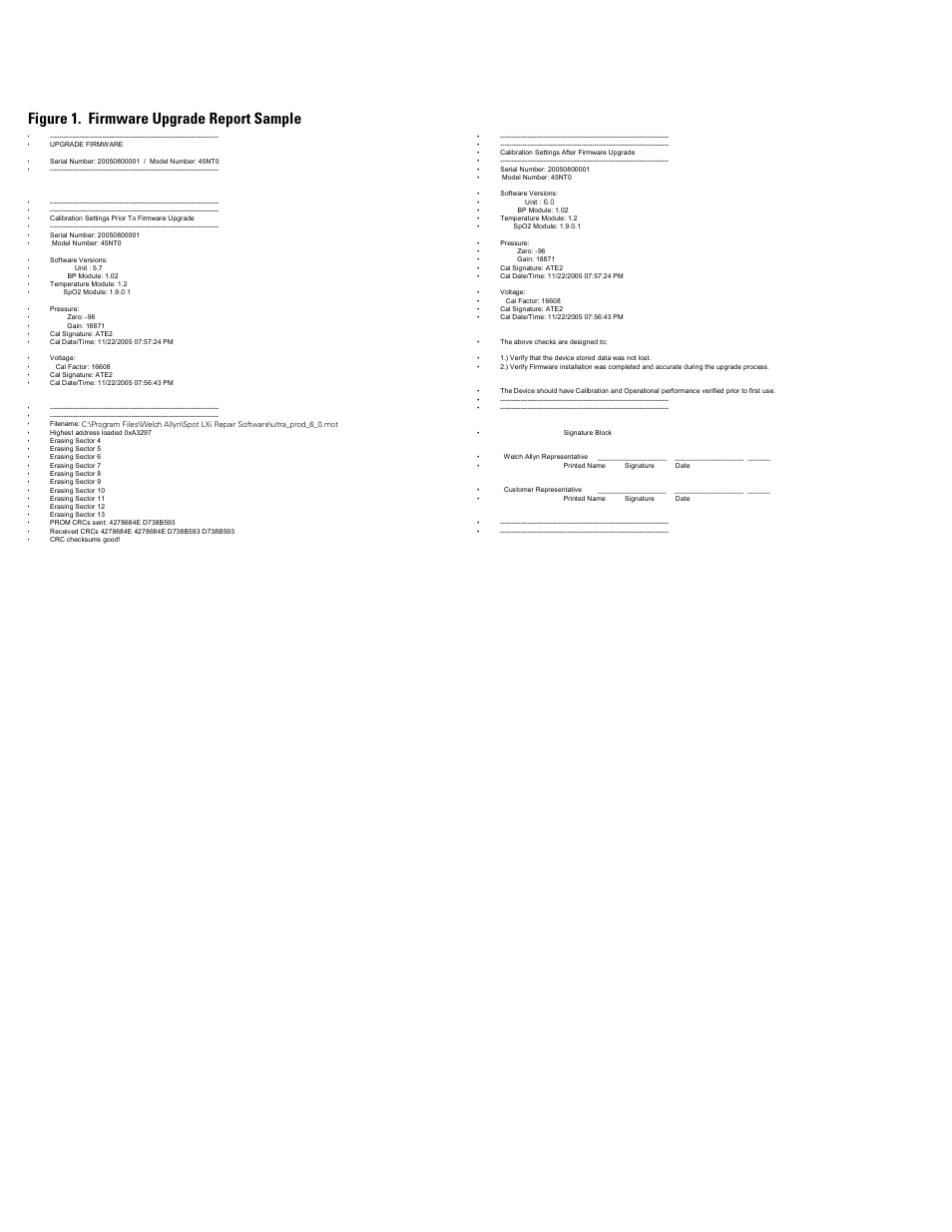 Figure 1. firmware upgrade report sample | Welch Allyn Spot LXI Repair Tool Firmware Upgrade Procedure - Installation Guide User Manual | Page 2 / 2