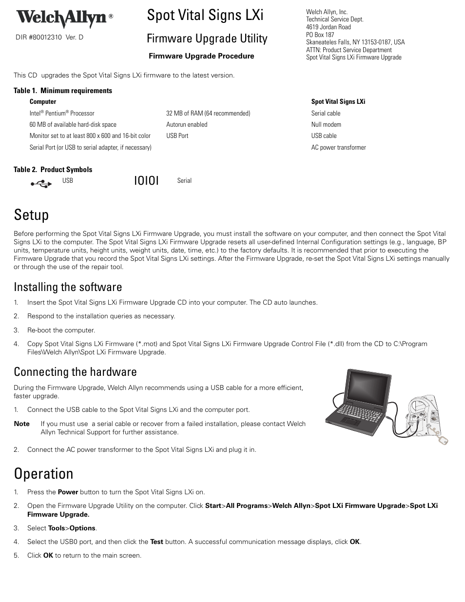 Welch Allyn Spot LXI Firmware Upgrade Utility - Installation Guide User Manual | 2 pages