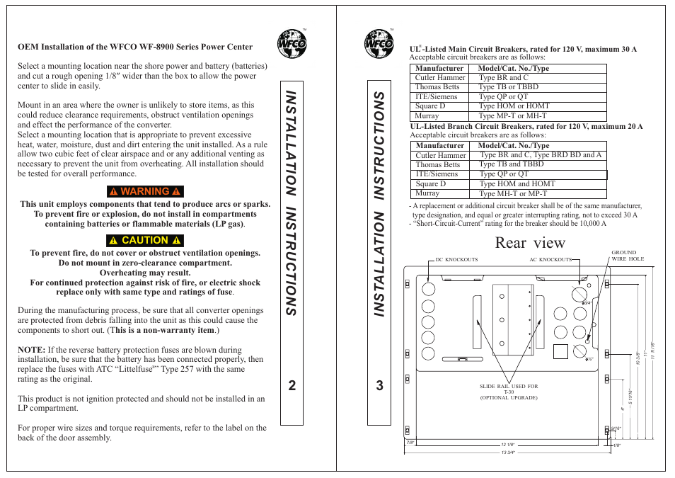 Rear view | WFCO WF-8900 Series User Manual | Page 7 / 7
