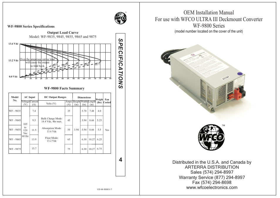 Sp e c if ic a t io n s | WFCO WF-9800 Series User Manual | Page 6 / 7