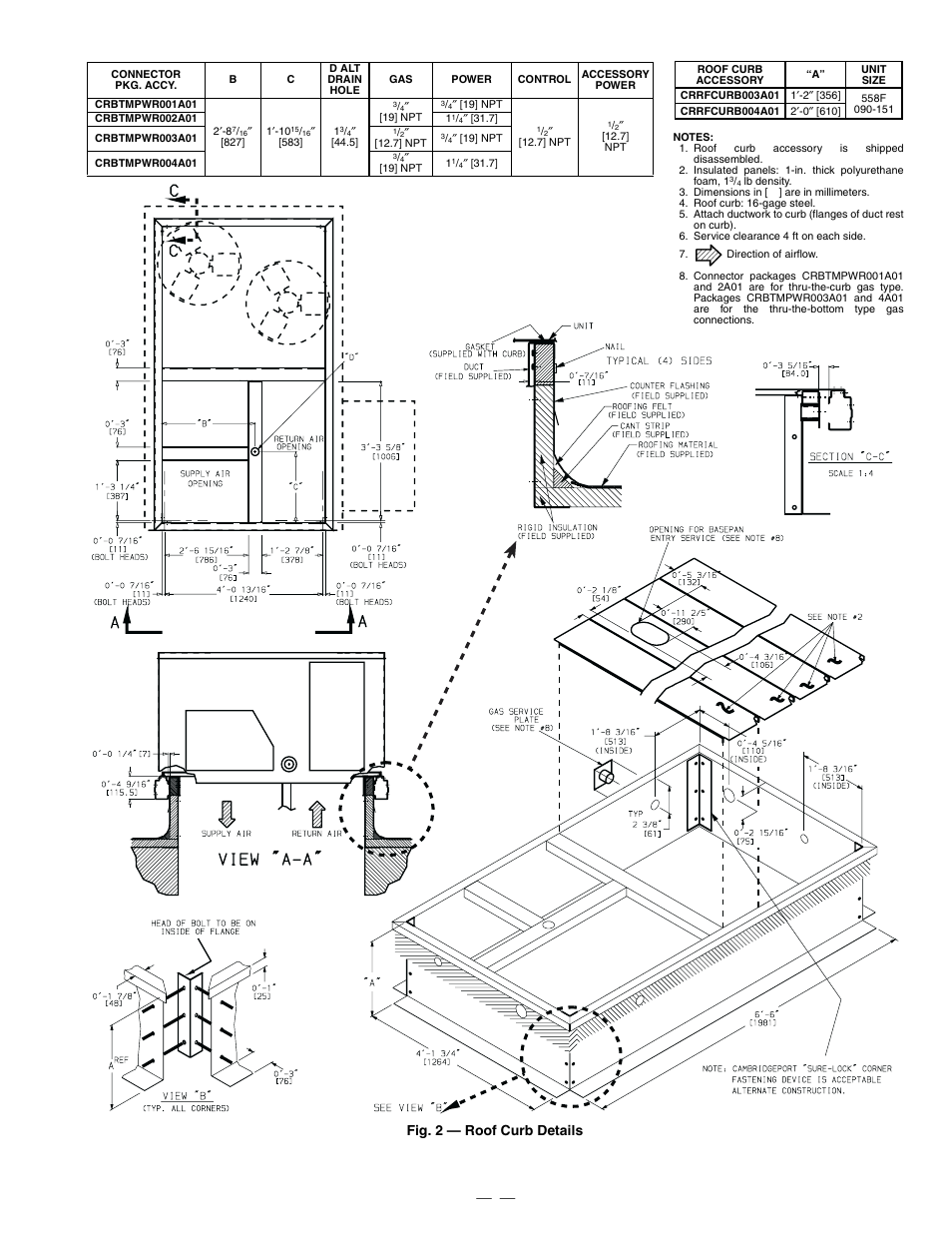 Fig. 2 — roof curb details | Bryant DURAPACK 558F User Manual | Page 3 / 70