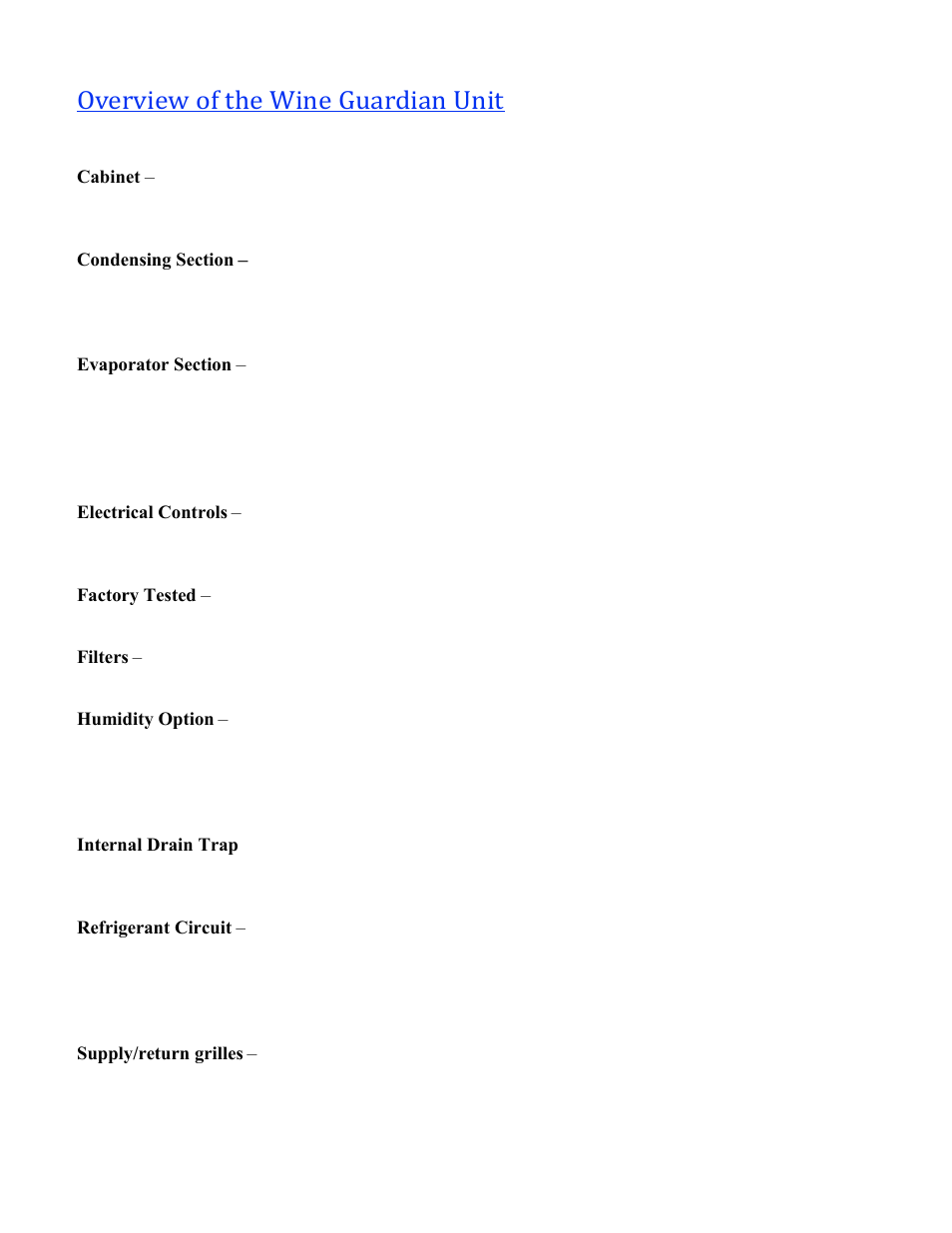 Overview of the wine guardian unit | Wine Guardian Ducted Wine Cellar Cooling System (D0200) - Manual User Manual | Page 11 / 58
