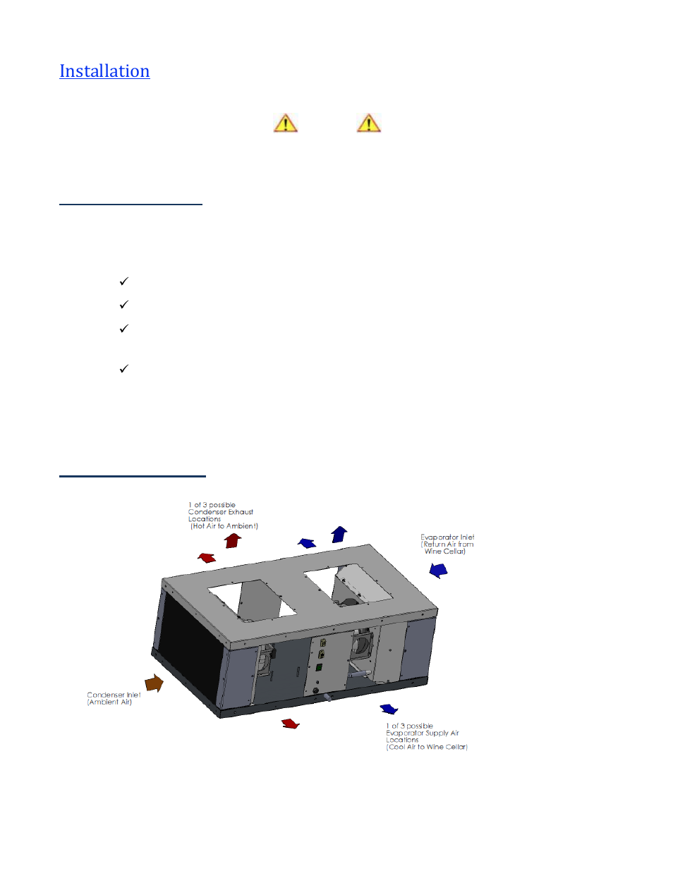 Installation, Pre-installation test, Air flow illustration | Wine Guardian Ducted Wine Cellar Cooling System (D0200) - Manual User Manual | Page 24 / 58