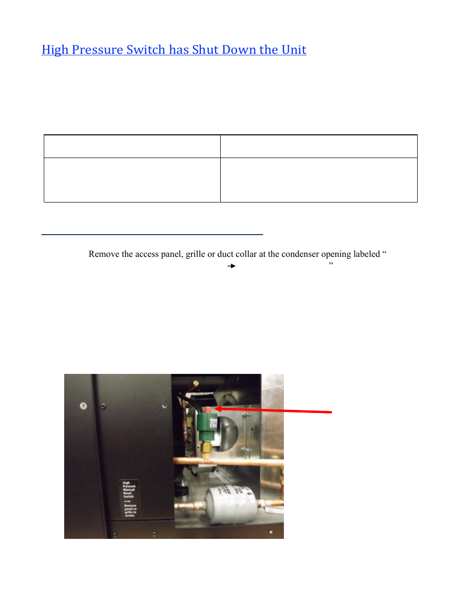 High pressure switch has shut down the unit, Instructions to reset high pressure switch | Wine Guardian Ducted Wine Cellar Cooling System (D0200) - Manual User Manual | Page 55 / 58