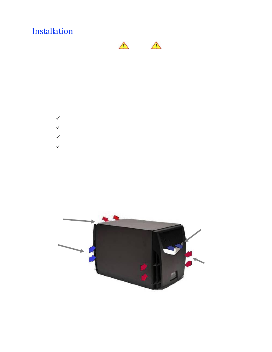 Installation, Pre-installation test, Air flow illustration | Wine Guardian Through-the-Wall Cooling System - Manual User Manual | Page 20 / 47