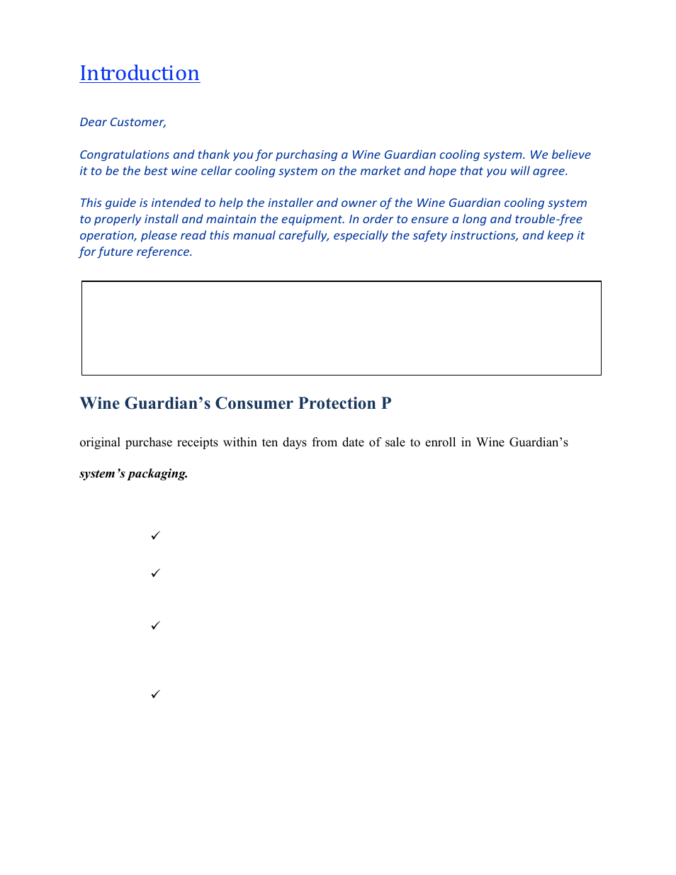 Introduction, Wine guardian’s consumer protection program | Wine Guardian Through-the-Wall Cooling System - Manual User Manual | Page 4 / 47