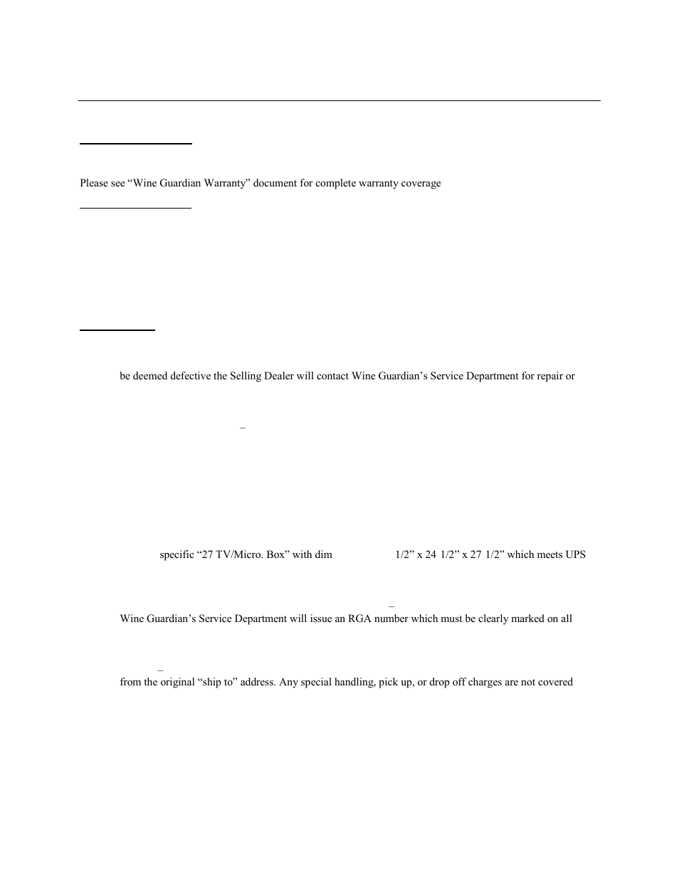 Through-the-wall return policy | Wine Guardian Through-the-Wall Cooling System - Manual User Manual | Page 46 / 47