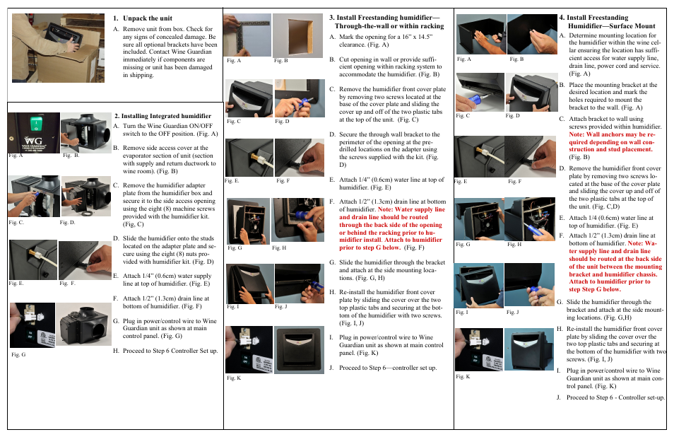 Wine Guardian Humidifier - Quick Start User Manual | 2 pages