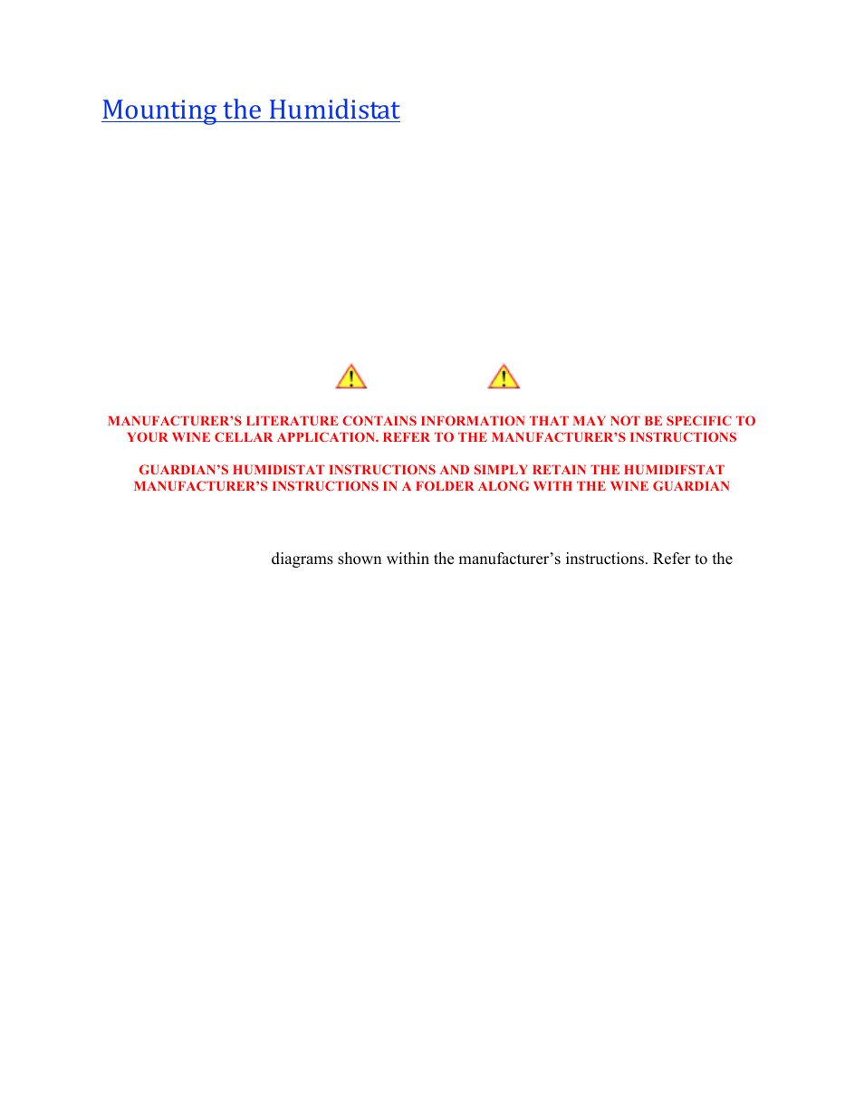 Mounting the humidistat | Wine Guardian Humidifier - Manual User Manual | Page 17 / 22