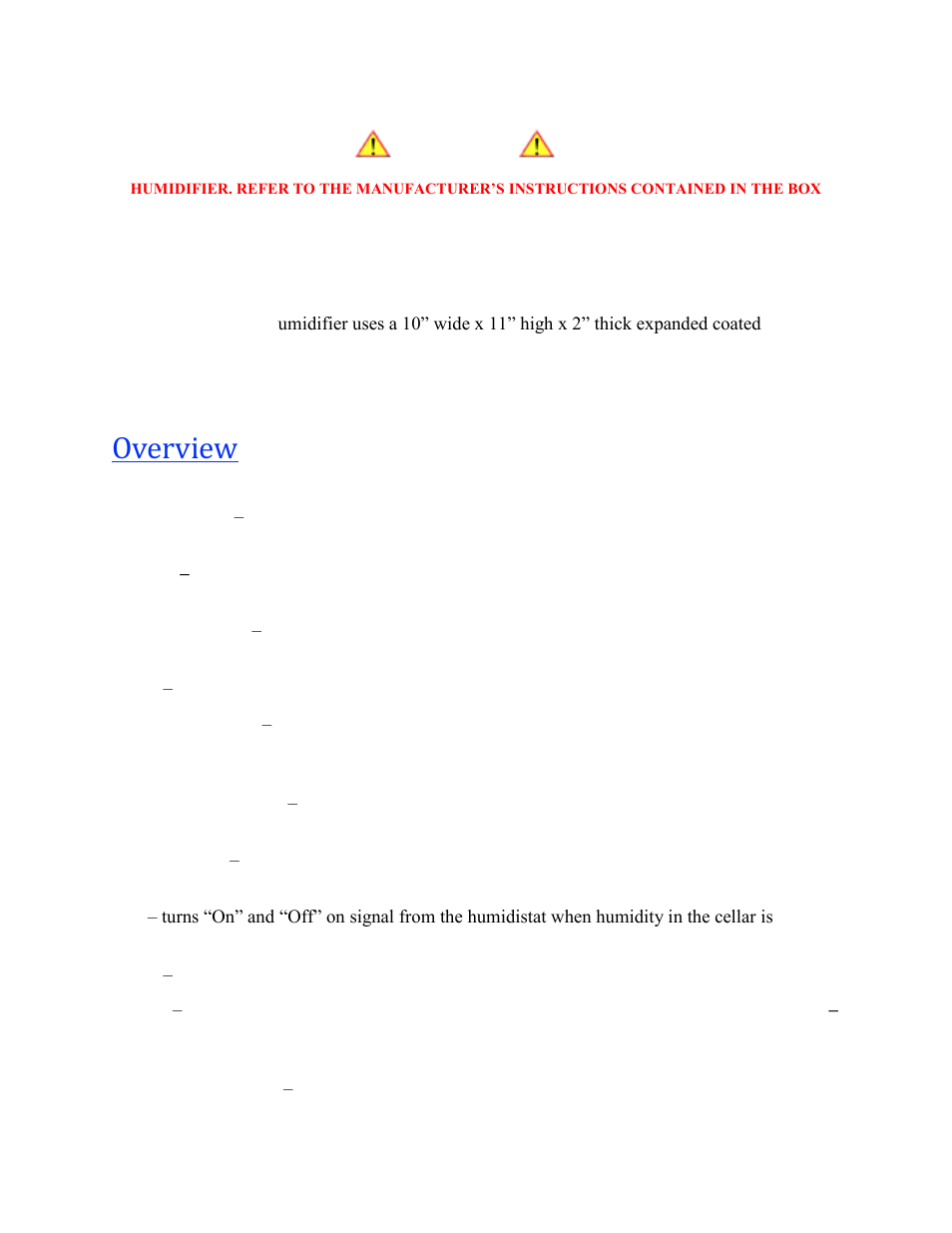 Size and capacity, Overview | Wine Guardian Humidifier - Manual User Manual | Page 6 / 22