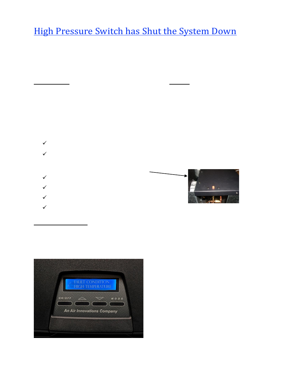 High pressure switch has shut the system down, Instructions to reset high pressure switch, Alarm annunciation | Wine Guardian Through-the-Wall Wine Cellar Cooling Systems 50Hz (WG25) - Manual User Manual | Page 37 / 41