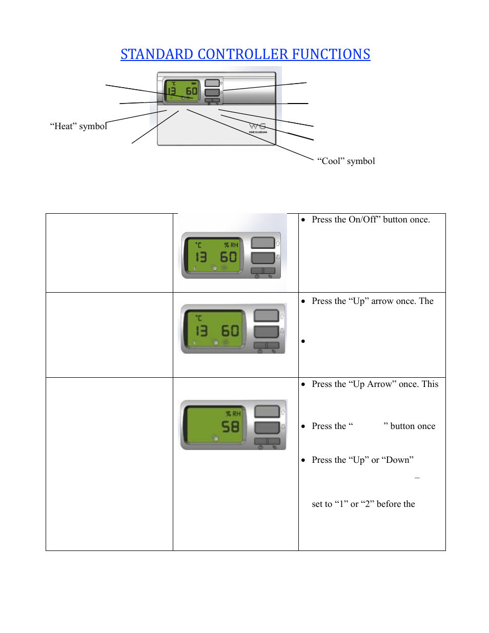Standard controller functions | Wine Guardian Ducted Split Wine Cellar Cooling Systems (WGS175) - Manual User Manual | Page 51 / 75