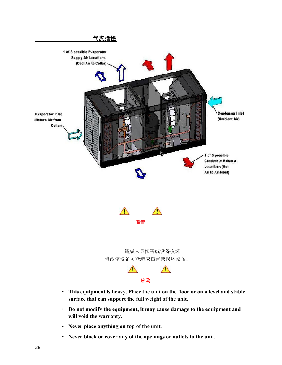 Air flow illustration 气流插图 | Wine Guardian Ducted Wine Cellar Cooling Systems (WG175) - Manual User Manual | Page 30 / 80