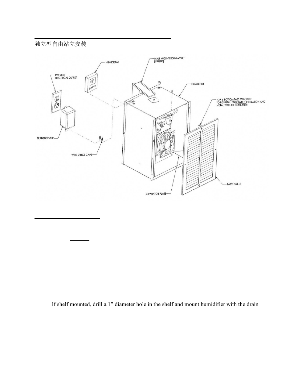 Free standing installation with stand-alone model, Stand-alone installation | Wine Guardian Humidifier 50 Hz - Manual User Manual | Page 13 / 27