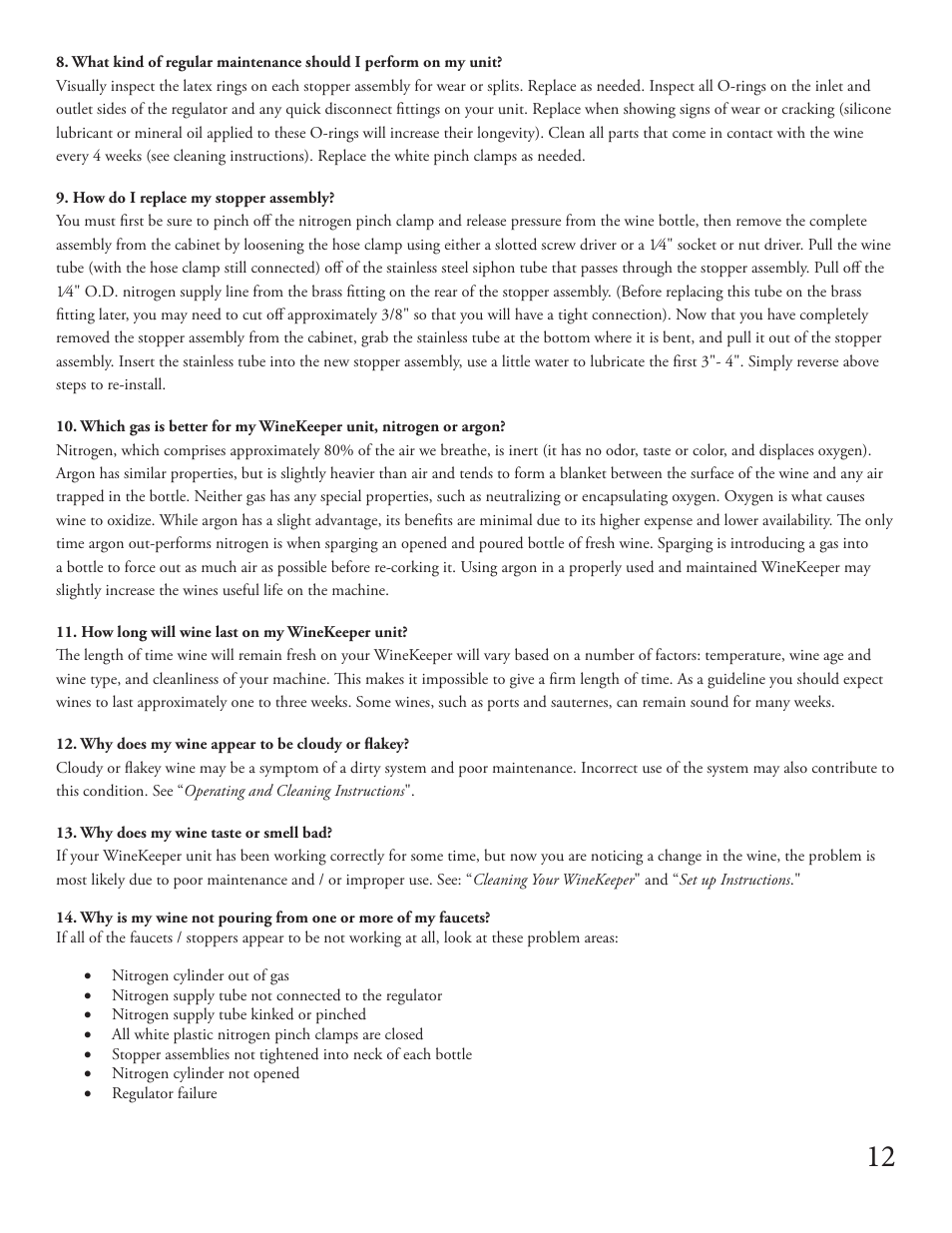 WineKeeper MAGNUM Series User Manual | Page 14 / 16