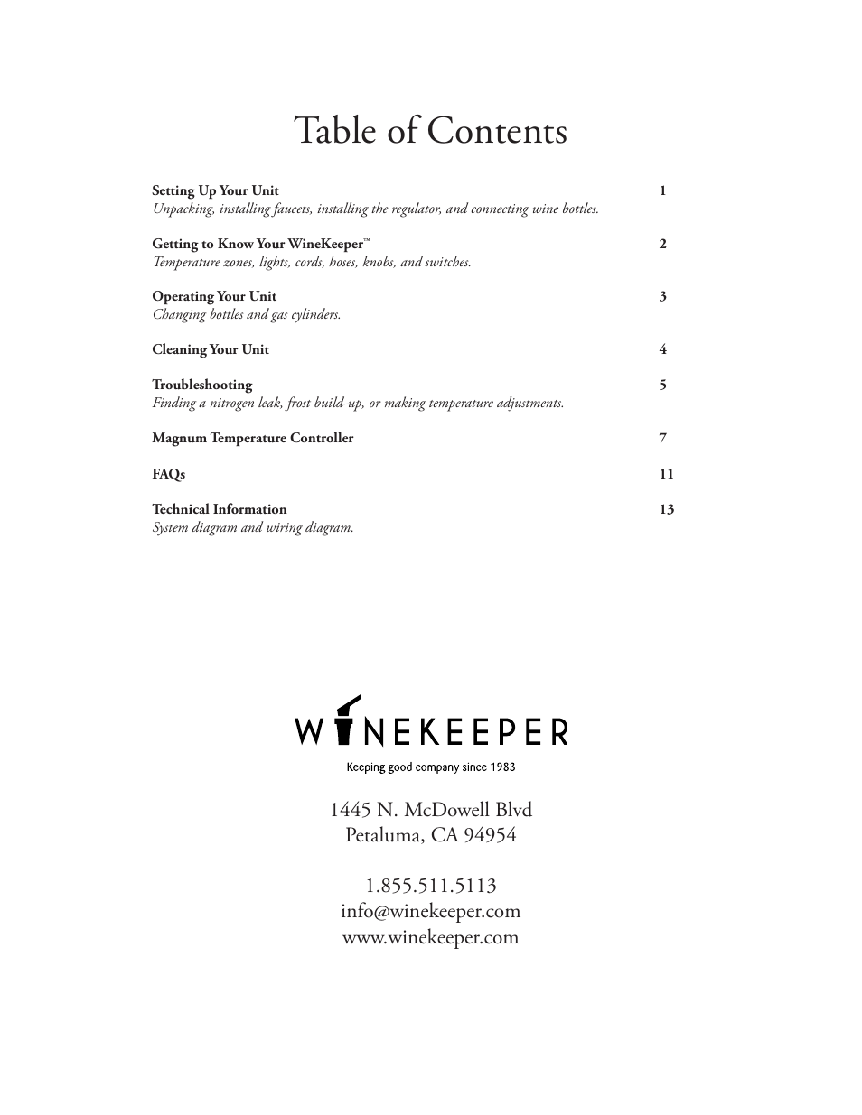 WineKeeper MAGNUM Series User Manual | Page 2 / 16
