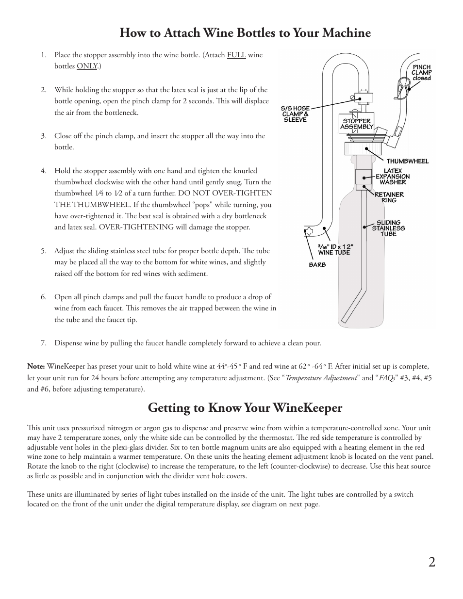 How to attach wine bottles to your machine, Getting to know your winekeeper | WineKeeper MAGNUM Series User Manual | Page 4 / 16