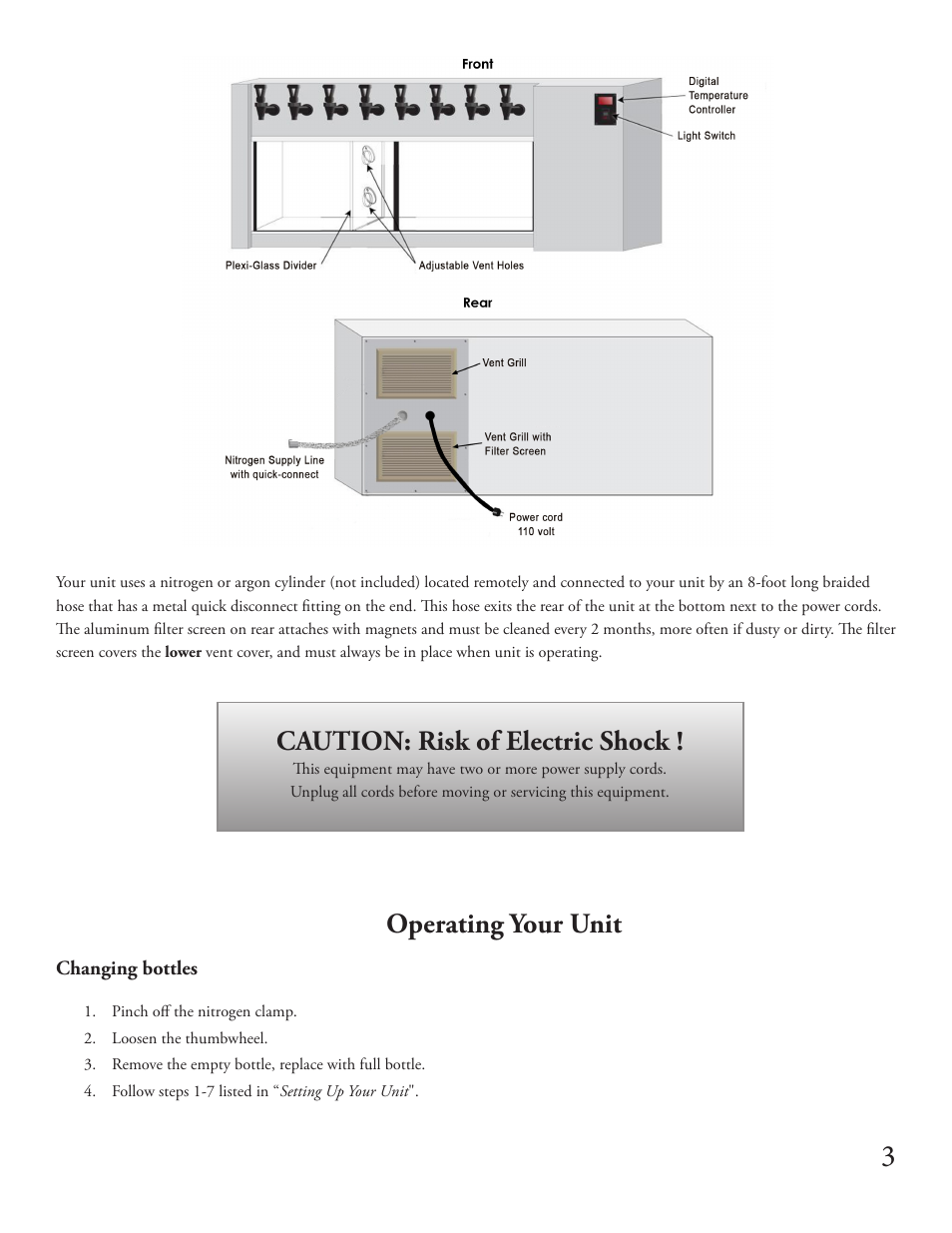 Operating your unit, Caution: risk of electric shock | WineKeeper MAGNUM Series User Manual | Page 5 / 16
