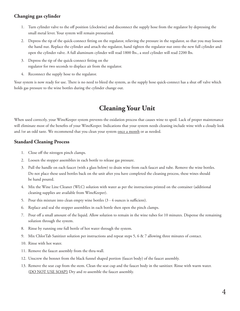 Cleaning your unit | WineKeeper MAGNUM Series User Manual | Page 6 / 16