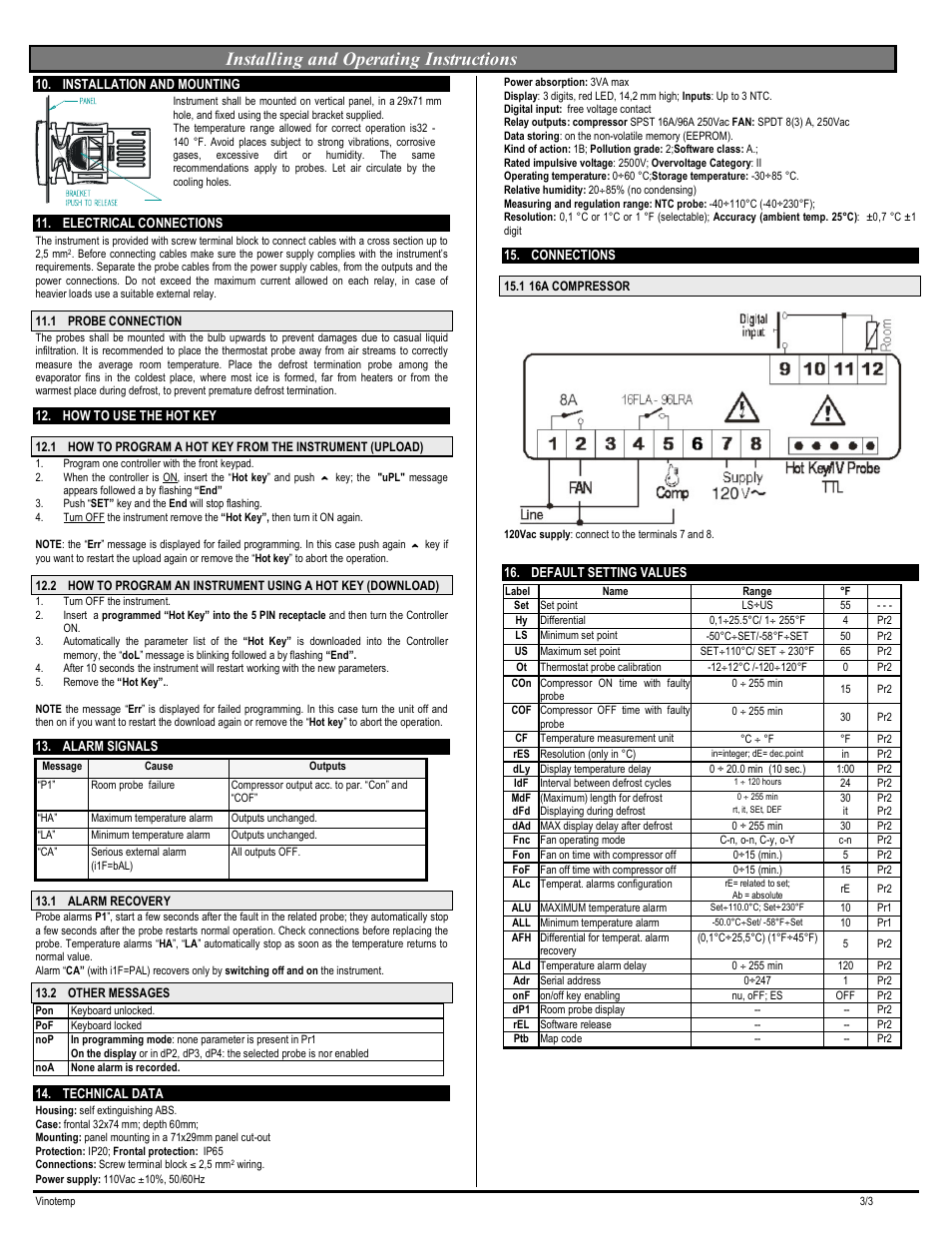 Installing and operating instructions | Wine-Mate SSW Series Digital Control Manual User Manual | Page 3 / 3