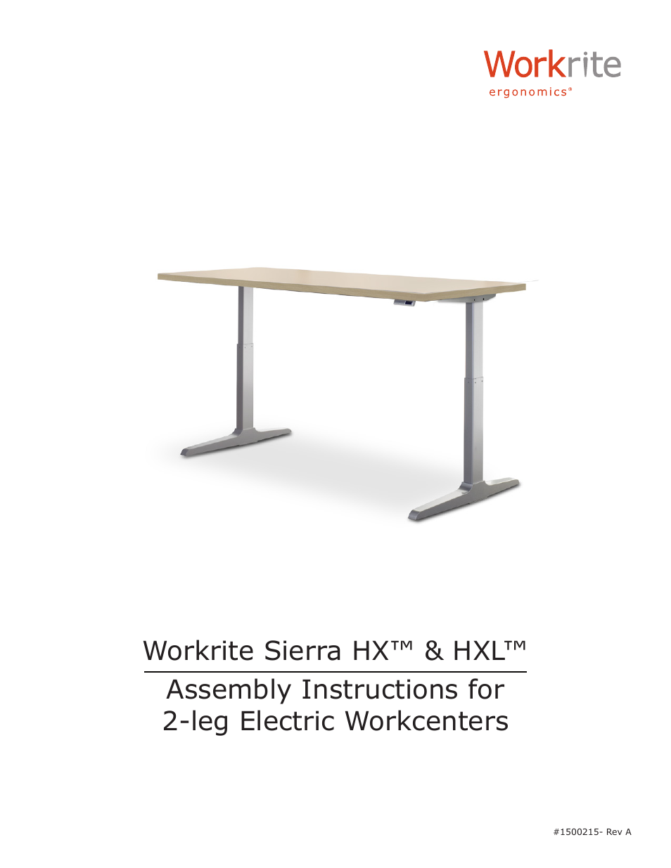 Workrite Sierra HXL Electric Assembly Instructions for 2-leg Electric Workcenters User Manual | 8 pages