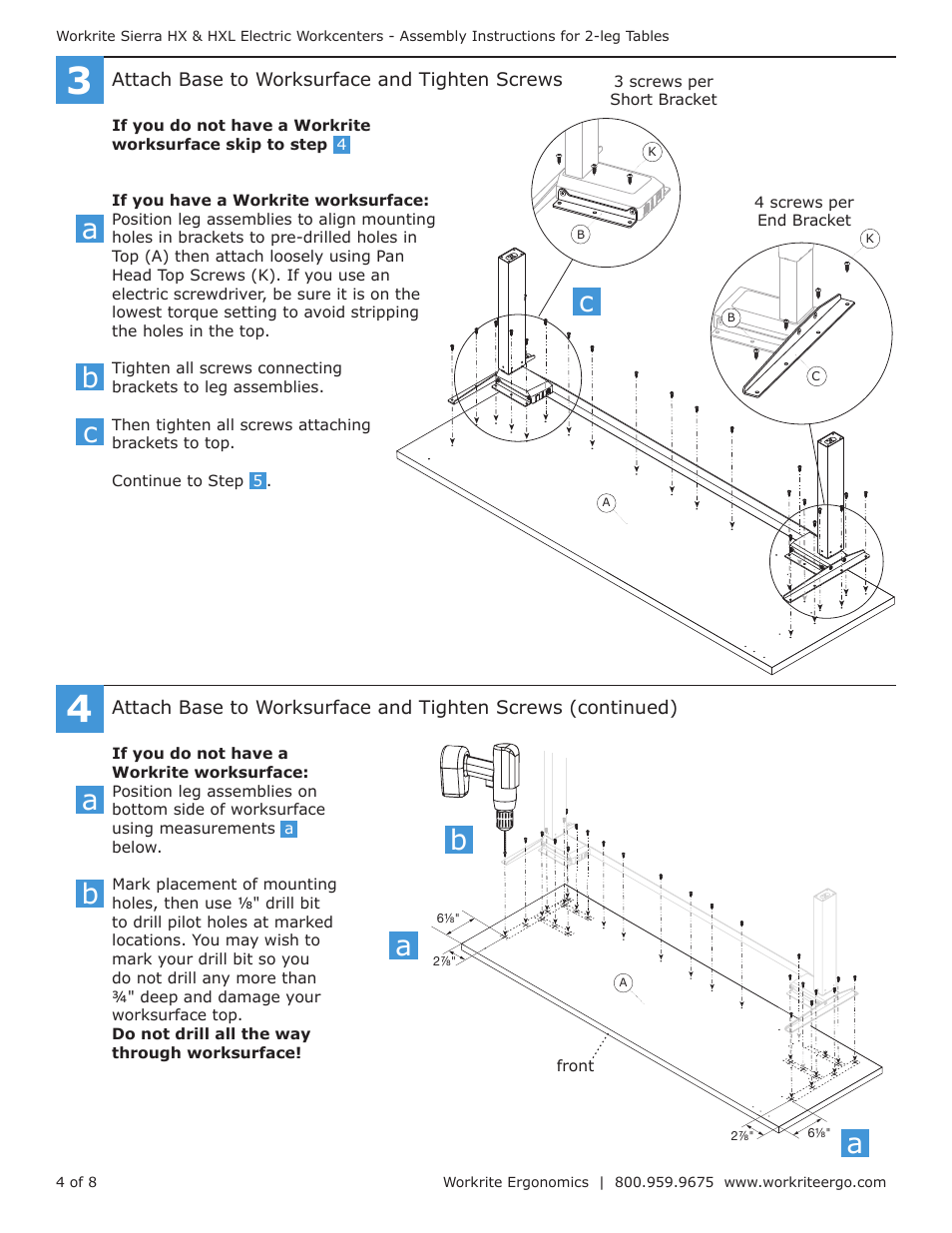 Ab c | Workrite Sierra HXL Electric Assembly Instructions for 2-leg Electric Workcenters User Manual | Page 4 / 8