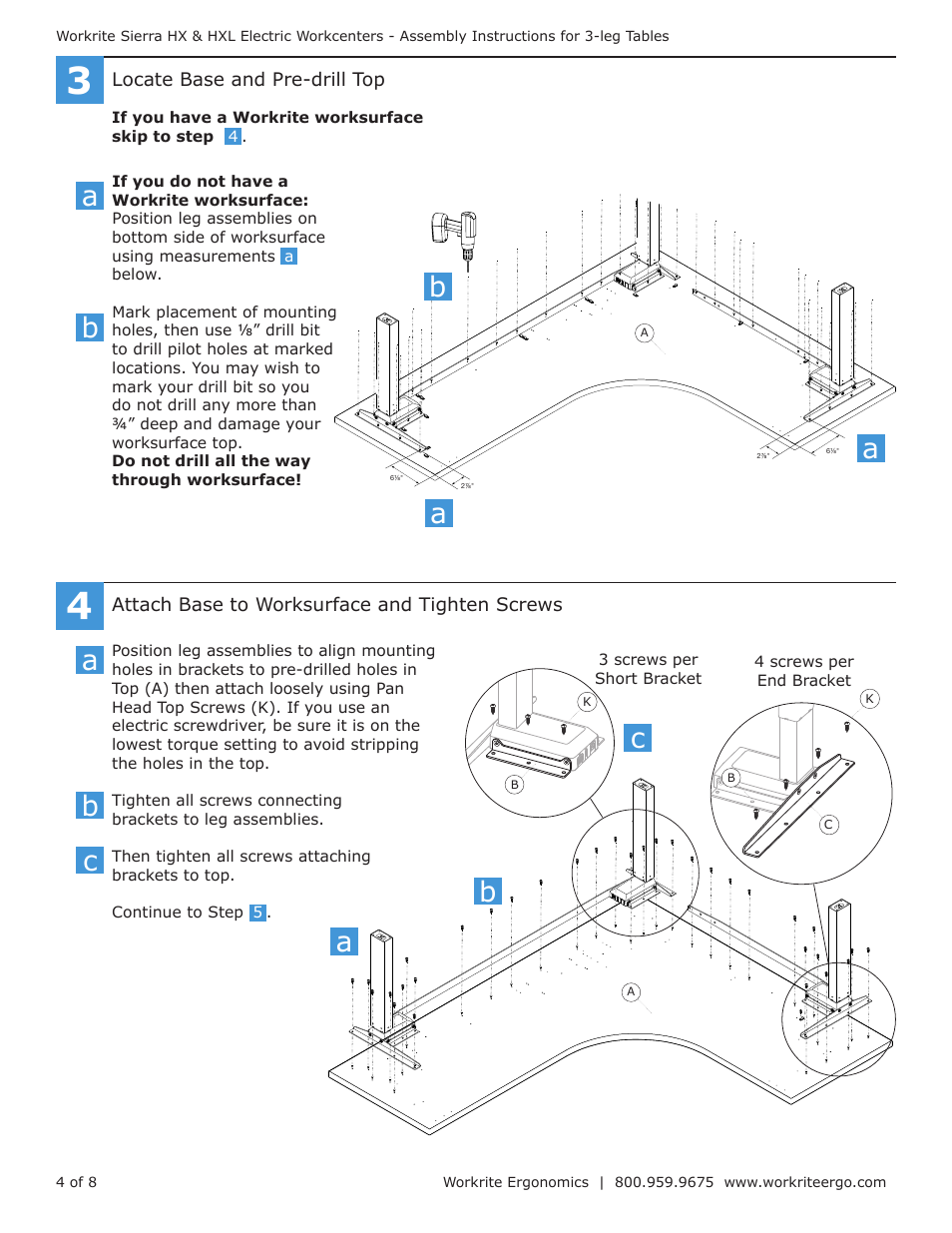 Ab b c, Ab c | Workrite Sierra HXL Electric Assembly Instructions for 3-leg Electric Workcenters User Manual | Page 4 / 8