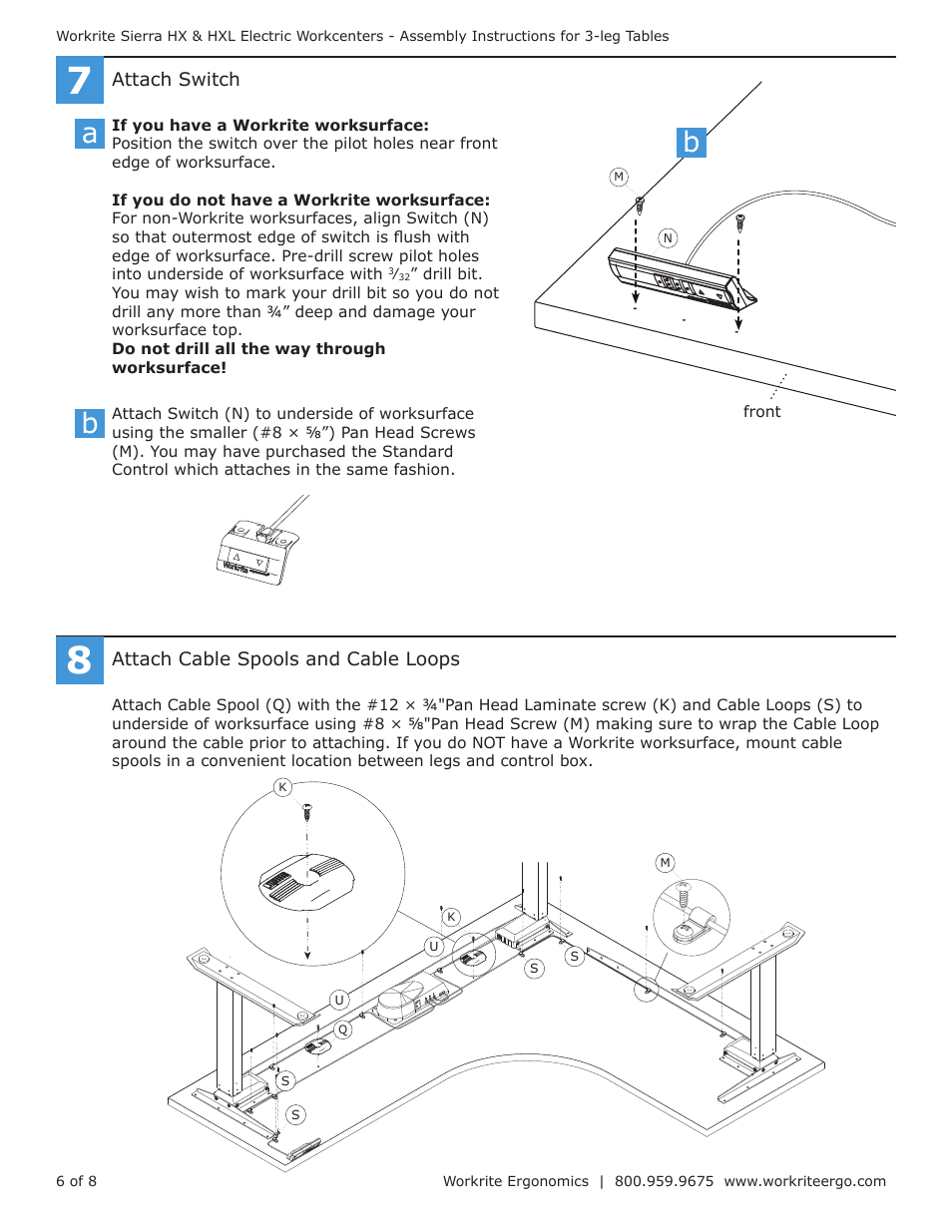 Workrite Sierra HXL Electric Assembly Instructions for 3-leg Electric Workcenters User Manual | Page 6 / 8