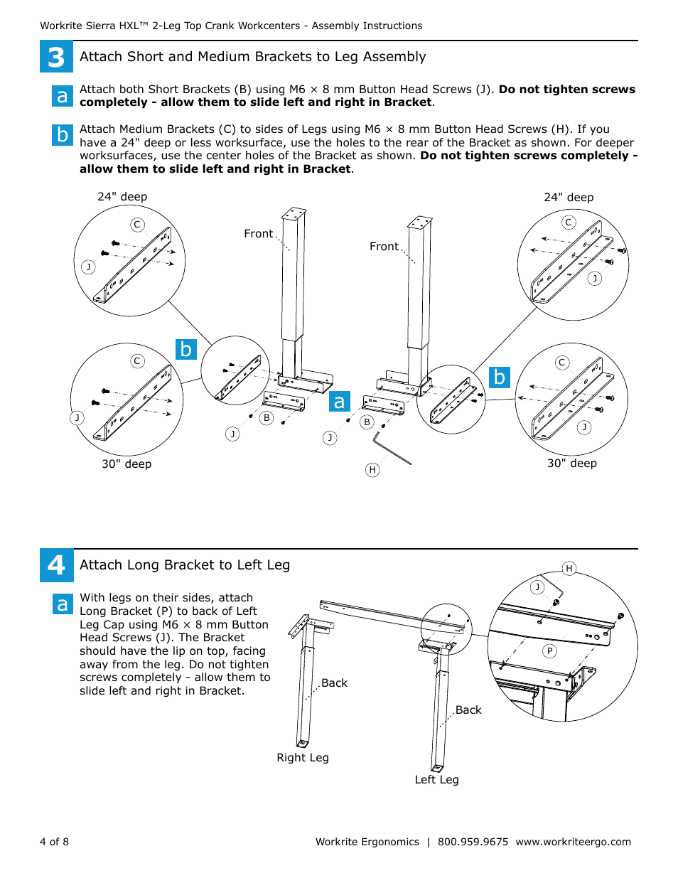 Ab b | Workrite Sierra HXL Crank Assembly Instructions for 2-Leg Top Crank models User Manual | Page 4 / 8