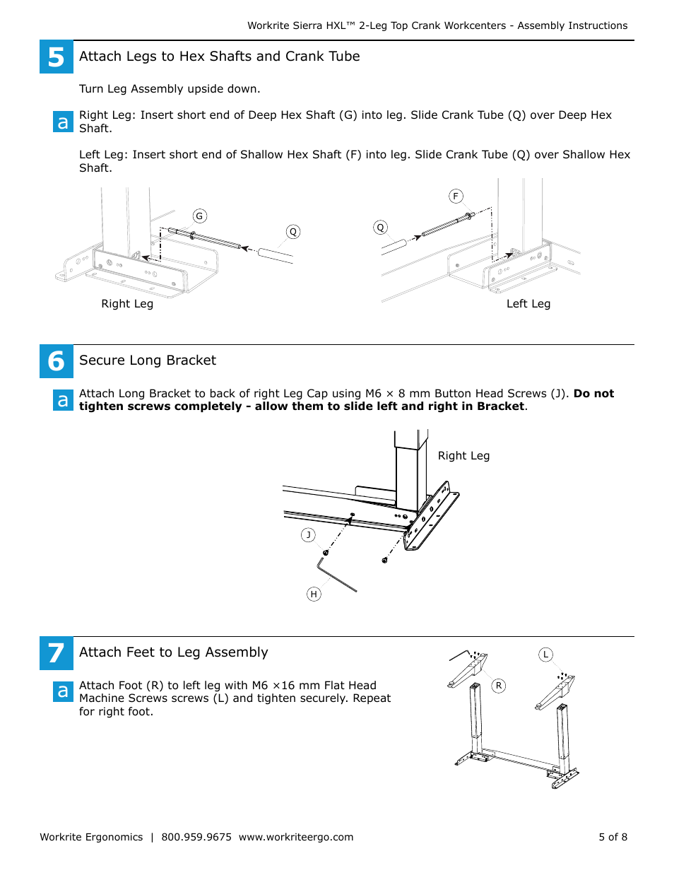 Workrite Sierra HXL Crank Assembly Instructions for 2-Leg Top Crank models User Manual | Page 5 / 8