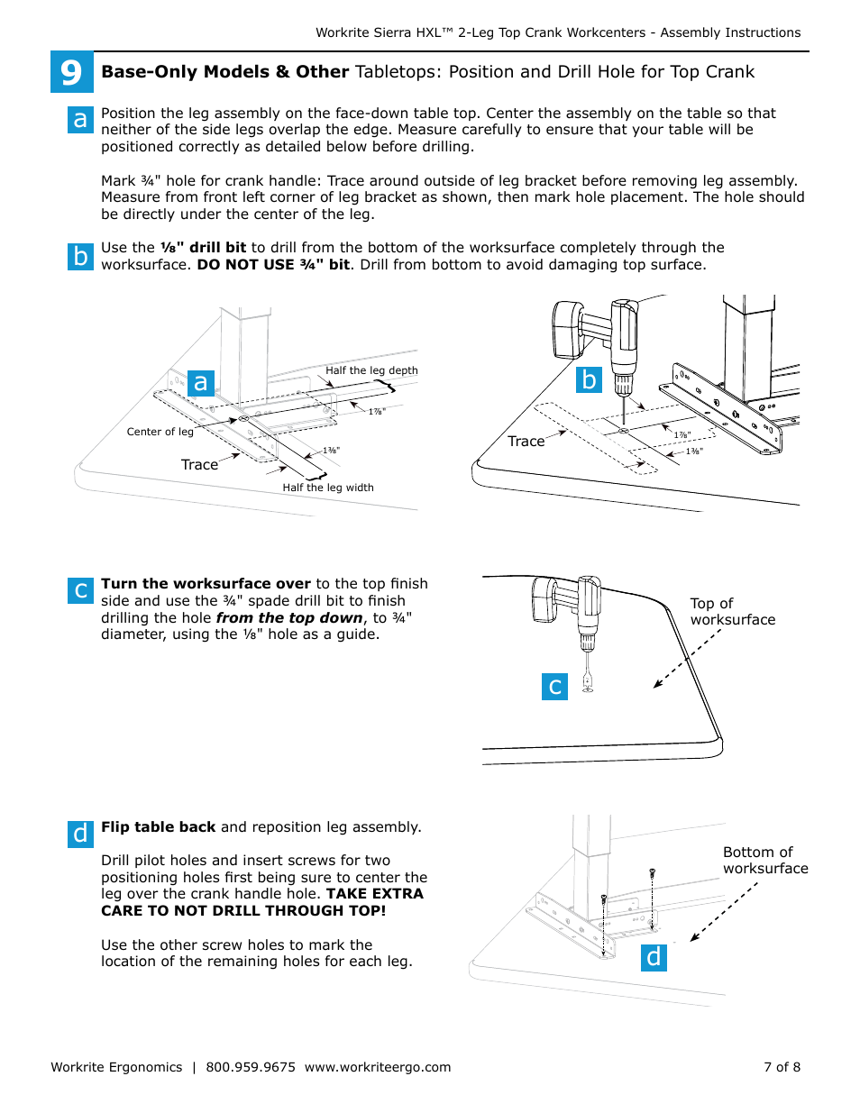 Cd d, Ab a b | Workrite Sierra HXL Crank Assembly Instructions for 2-Leg Top Crank models User Manual | Page 7 / 8