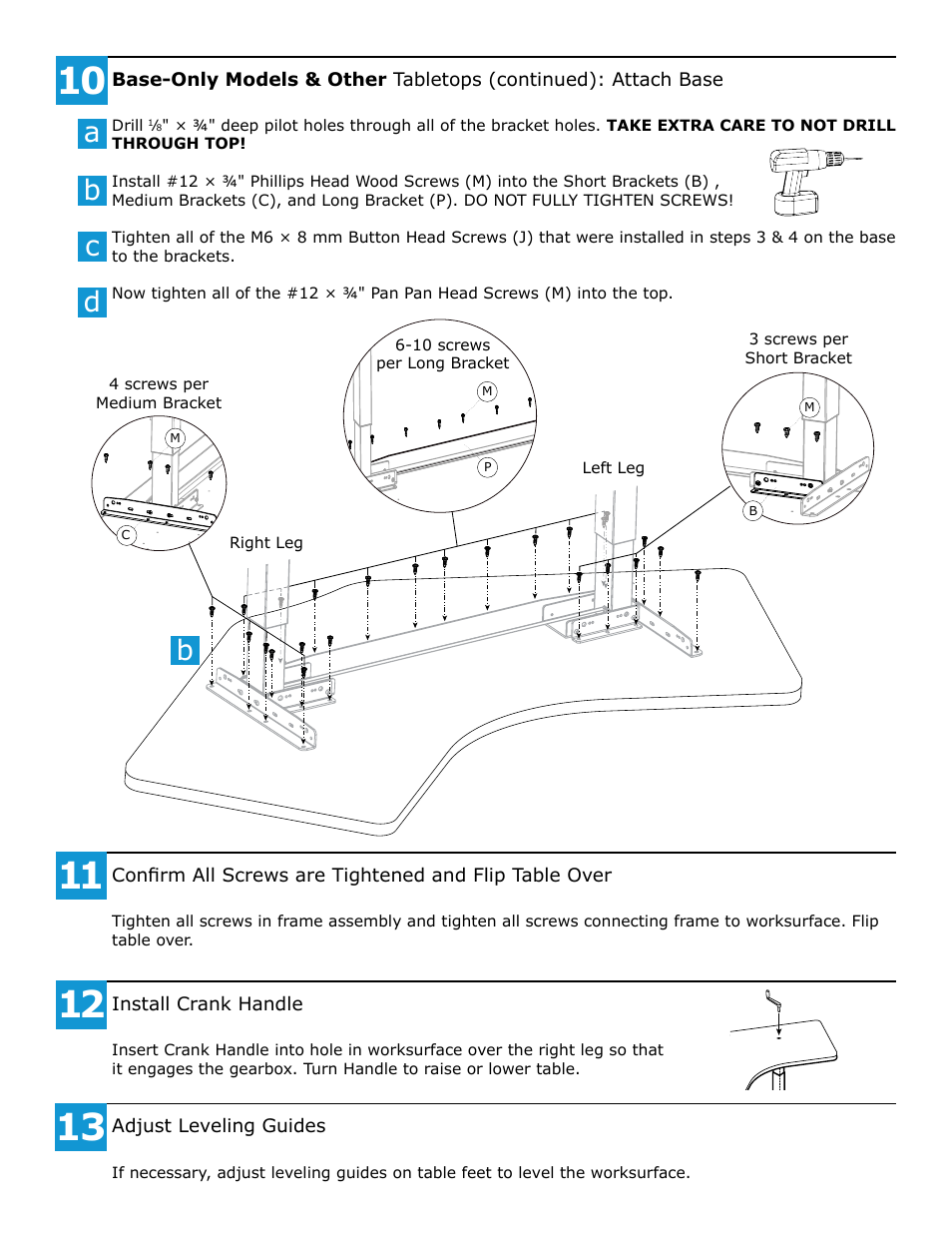 Bc a d | Workrite Sierra HXL Crank Assembly Instructions for 2-Leg Top Crank models User Manual | Page 8 / 8