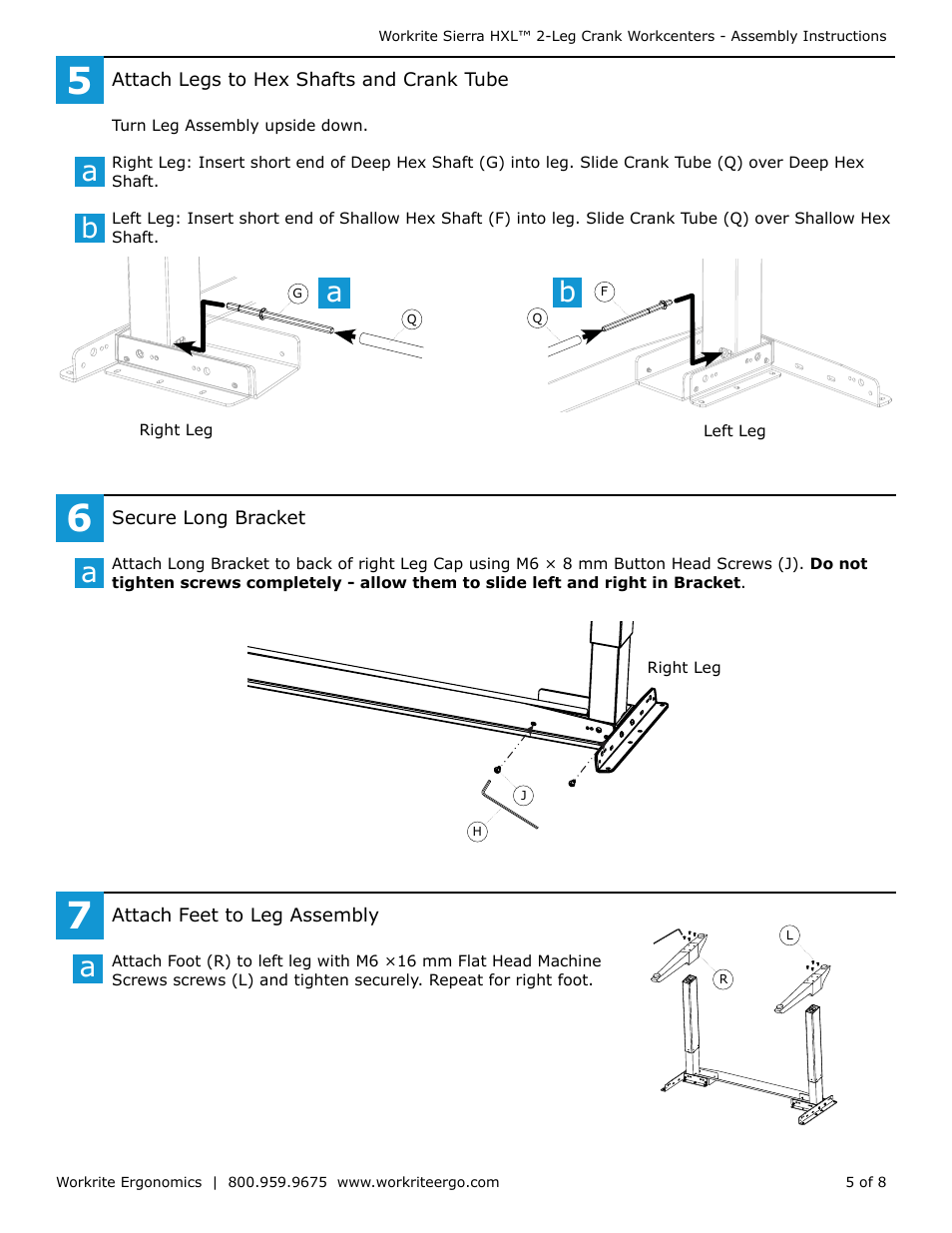 A b a b | Workrite Sierra HXL Assembly Instructions for 2-Leg Front Crank Workcenters User Manual | Page 5 / 8