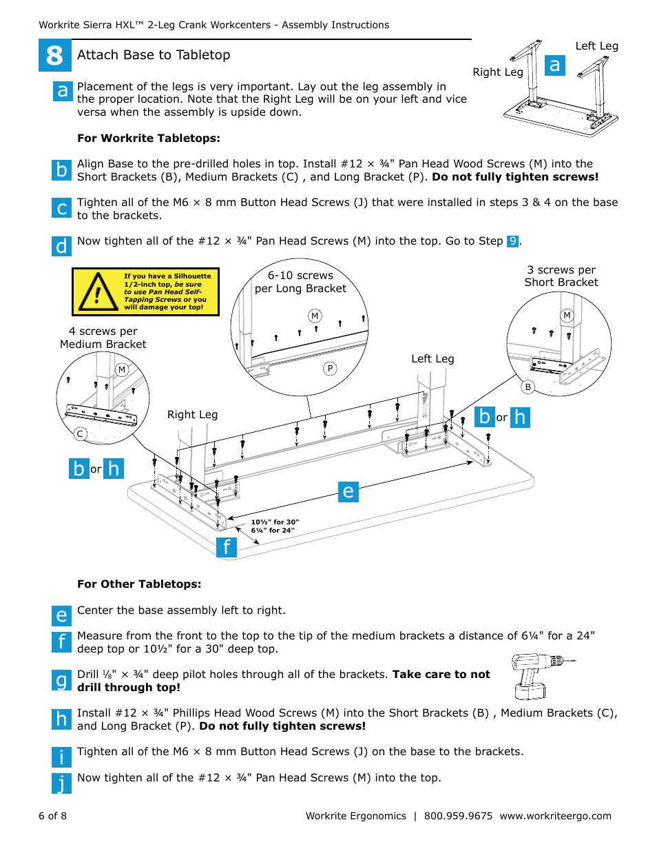 Fb b h h, Bc a d | Workrite Sierra HXL Assembly Instructions for 2-Leg Front Crank Workcenters User Manual | Page 6 / 8