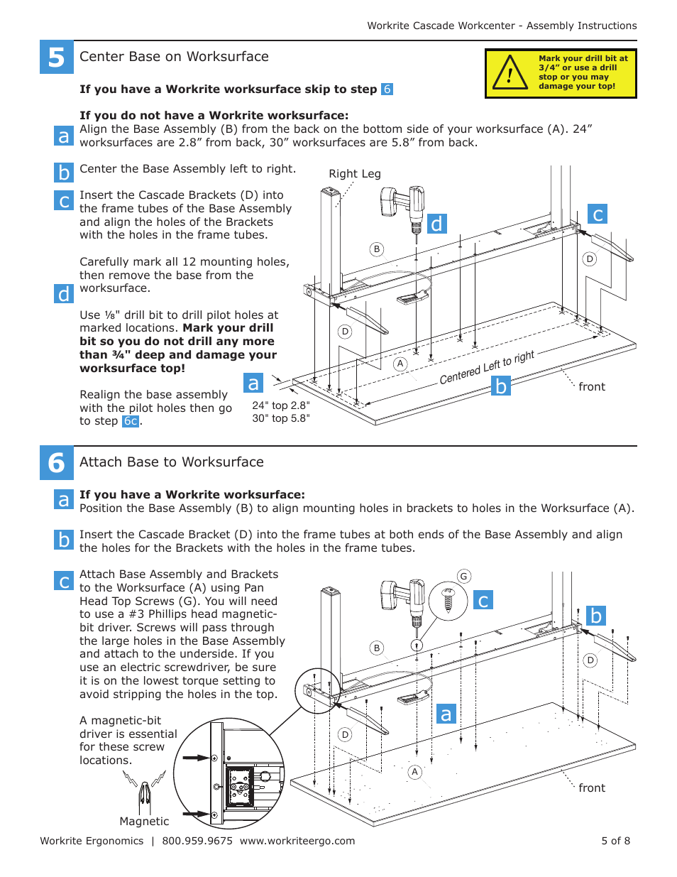 Workrite Cascade Assembly Instructions for 2-Leg Counterbalance Workcenters User Manual | Page 5 / 8