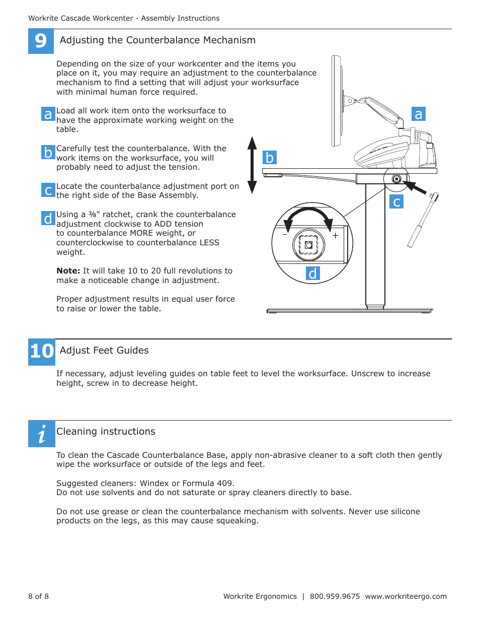 Workrite Cascade Assembly Instructions for 2-Leg Counterbalance Workcenters User Manual | Page 8 / 8