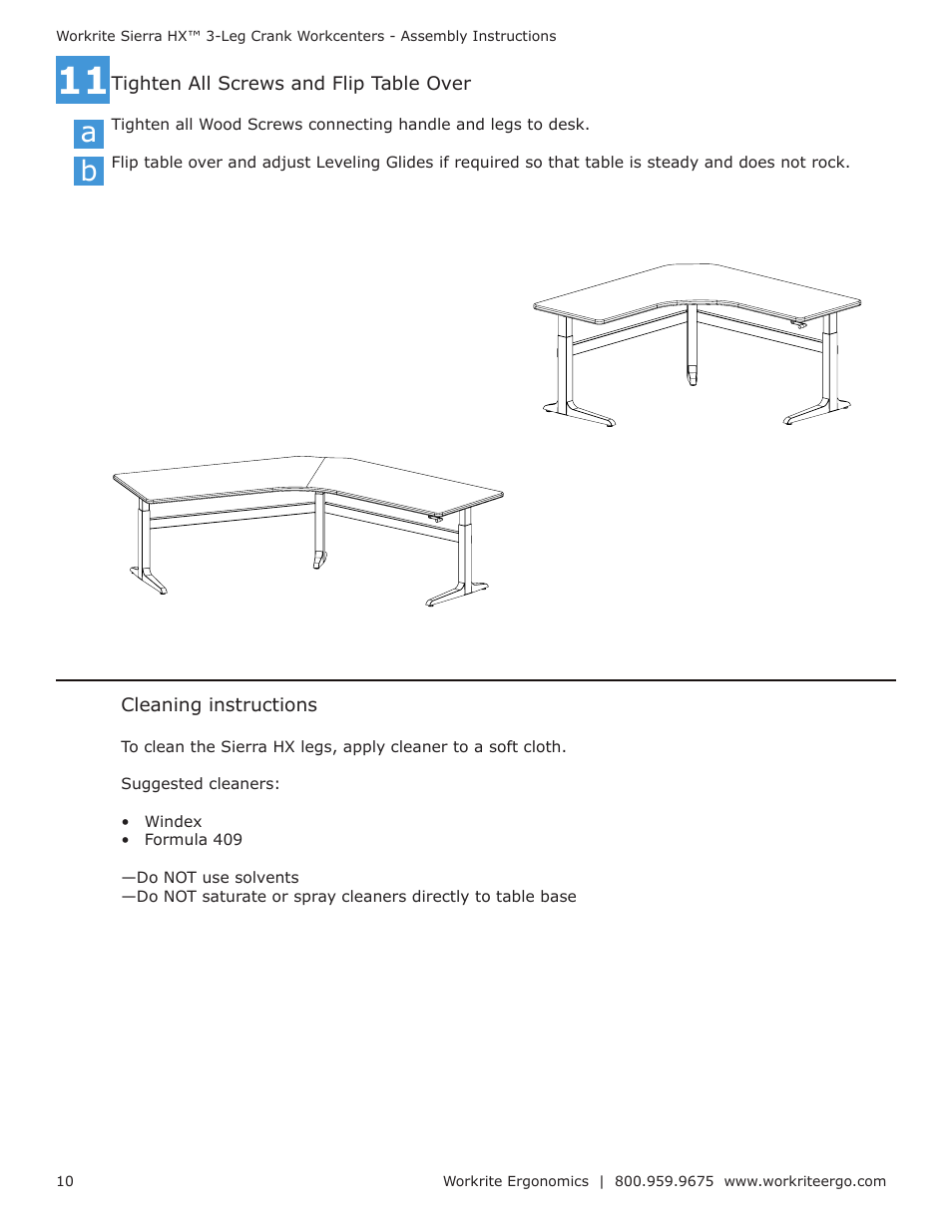 Workrite Sierra HX Crank Assembly Instructions for 3-Leg Front-Crank models User Manual | Page 10 / 10