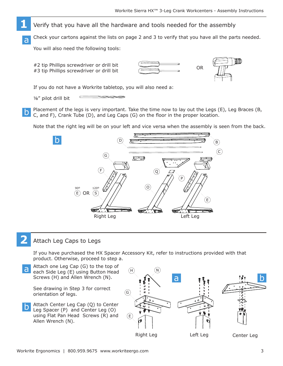 Ba b | Workrite Sierra HX Crank Assembly Instructions for 3-Leg Front-Crank models User Manual | Page 3 / 10