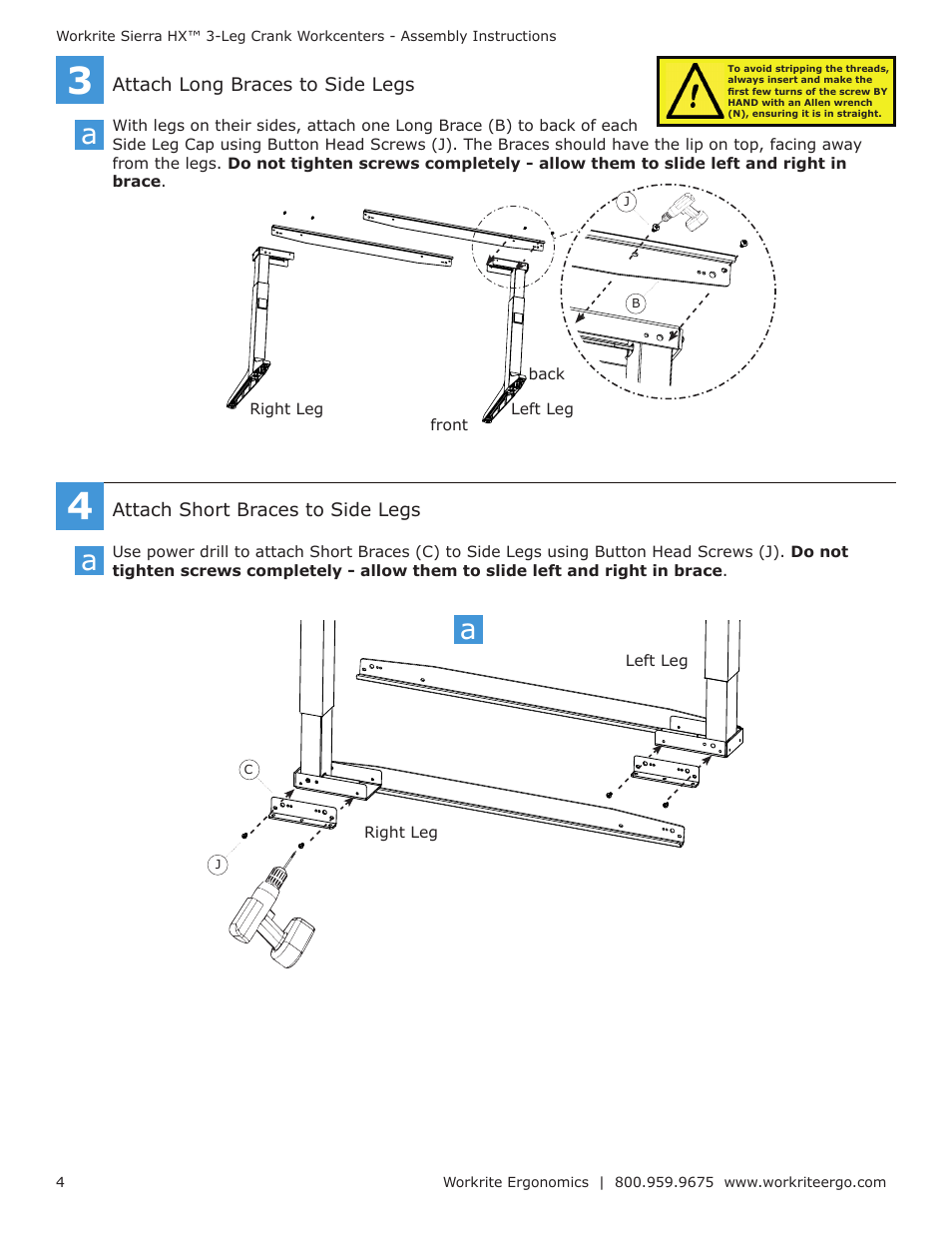 Workrite Sierra HX Crank Assembly Instructions for 3-Leg Front-Crank models User Manual | Page 4 / 10