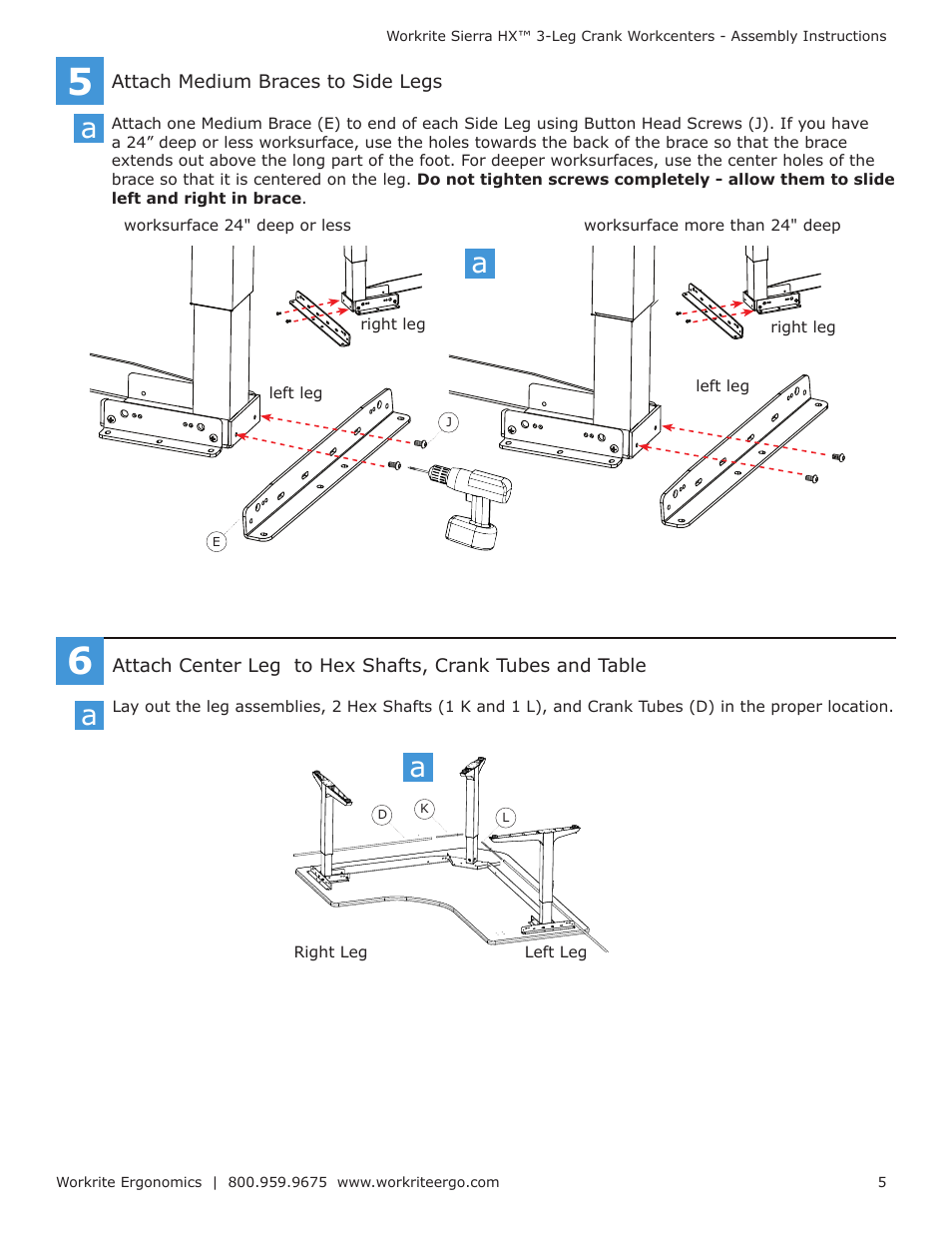 Workrite Sierra HX Crank Assembly Instructions for 3-Leg Front-Crank models User Manual | Page 5 / 10
