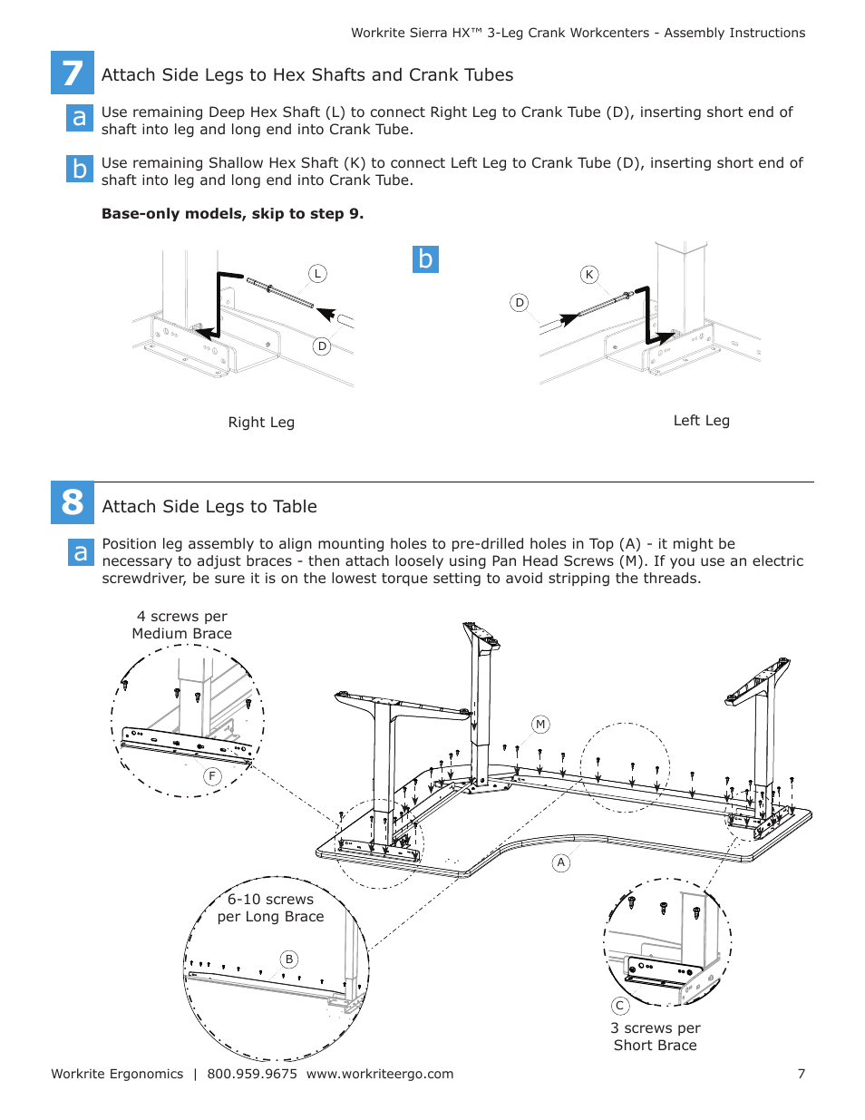 Workrite Sierra HX Crank Assembly Instructions for 3-Leg Front-Crank models User Manual | Page 7 / 10