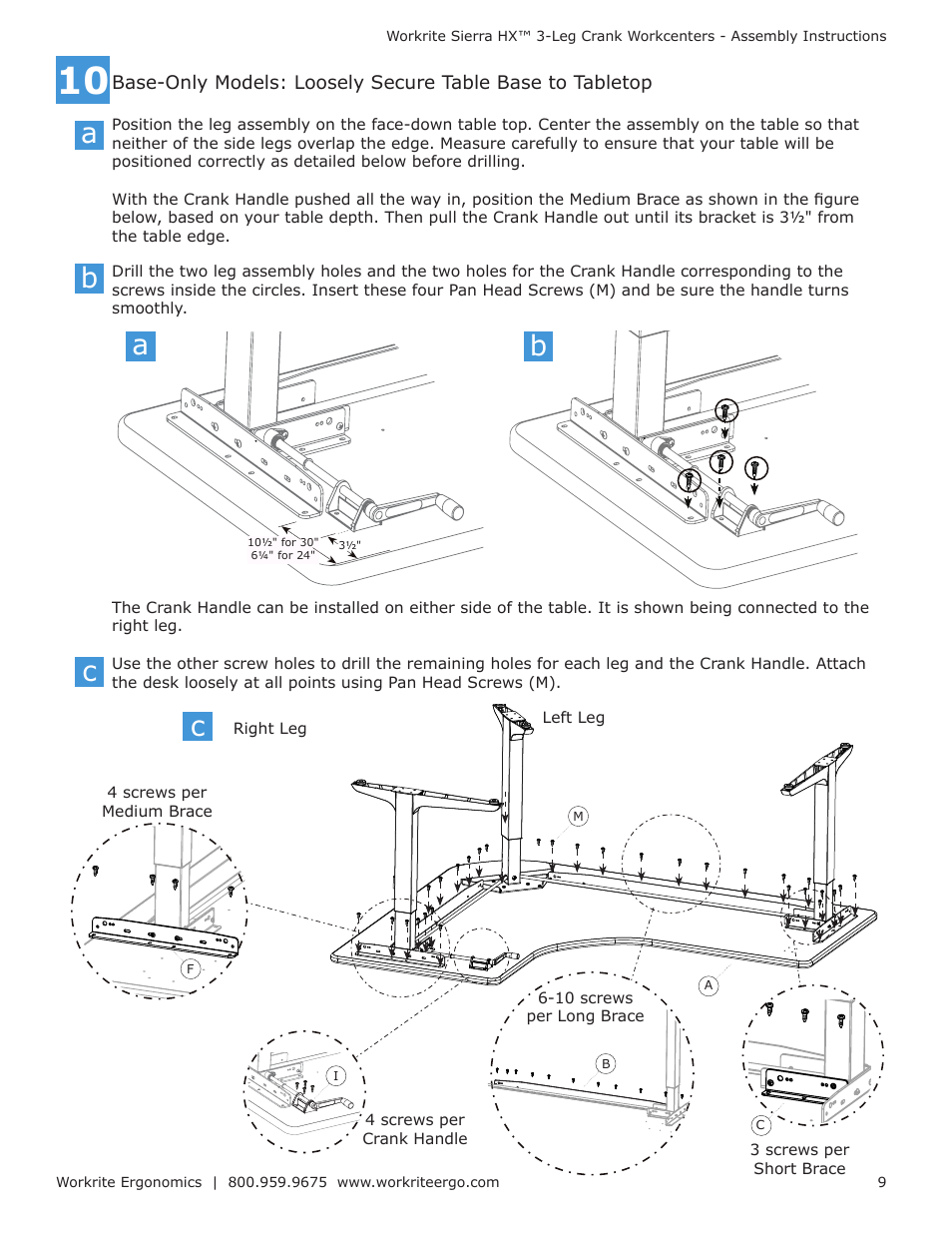 Workrite Sierra HX Crank Assembly Instructions for 3-Leg Front-Crank models User Manual | Page 9 / 10