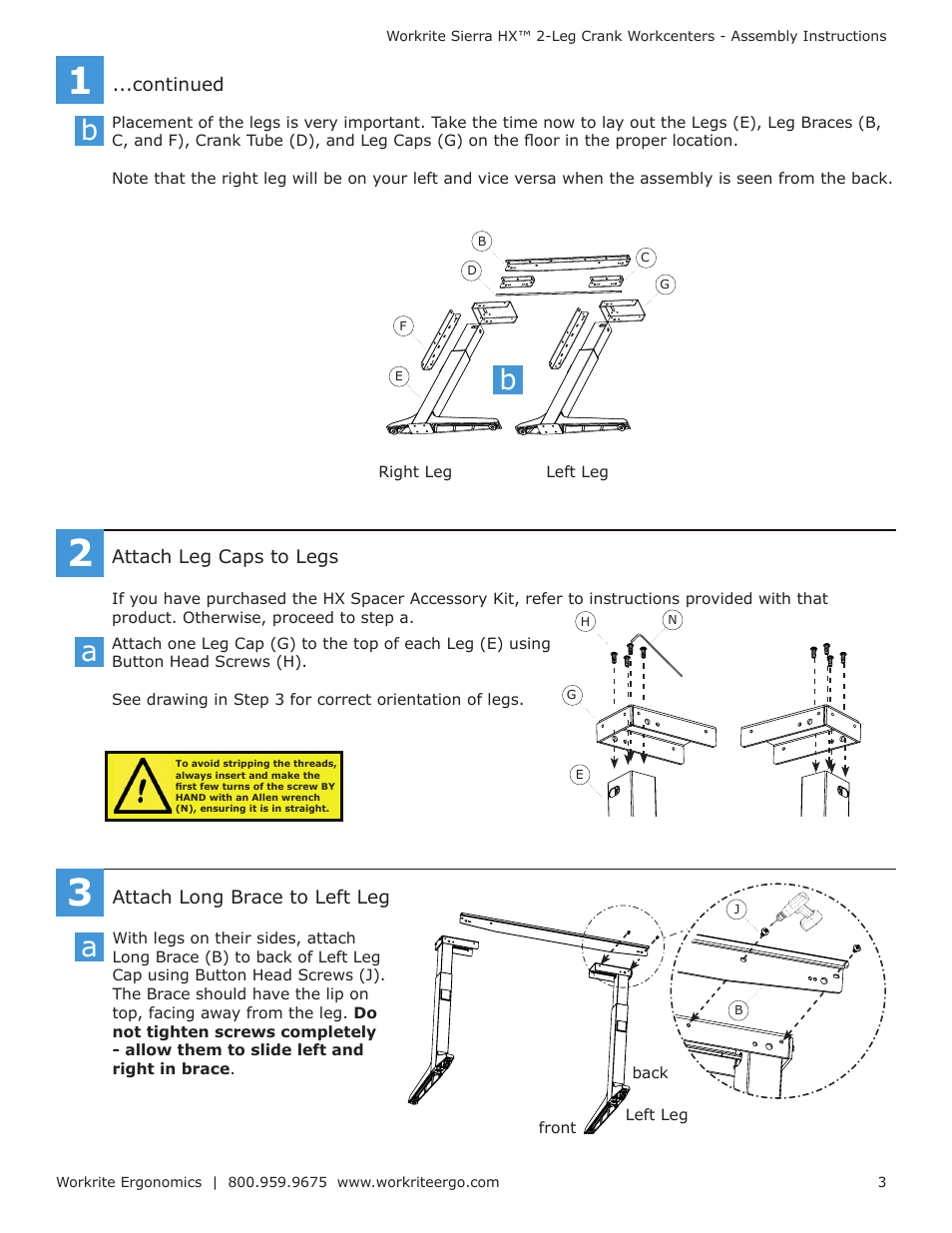 Workrite Sierra HX Crank Assembly Instructions for 2-Leg Crank models User Manual | Page 3 / 10